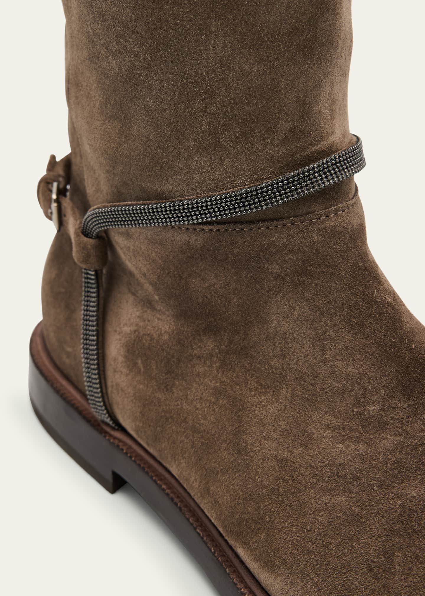 Brunello Cucinelli Suede Equestrian Boots with Monili Riding Detail Image 5 of 6