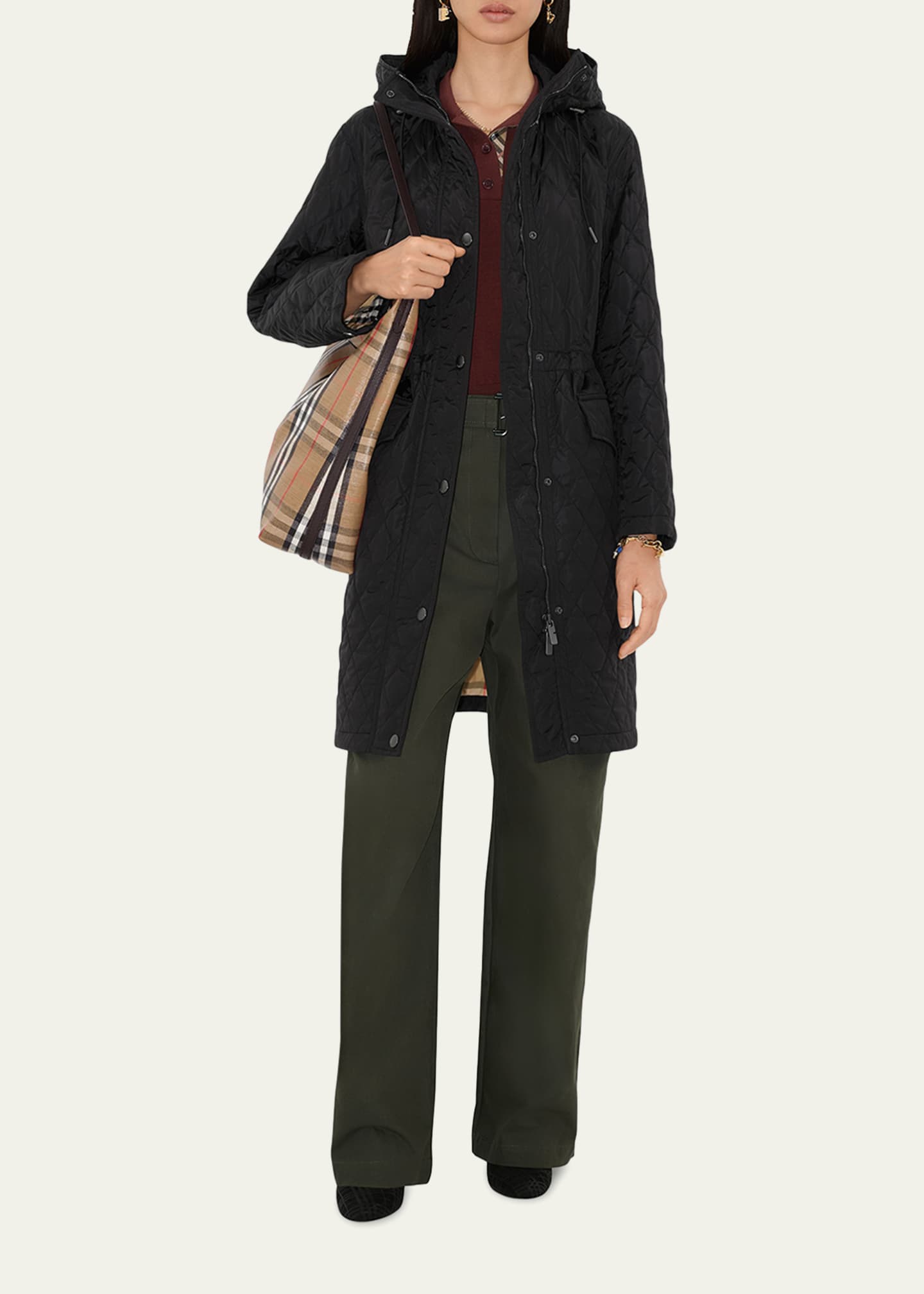 Burberry Hillgate Quilted Long Hooded Jacket - Bergdorf Goodman