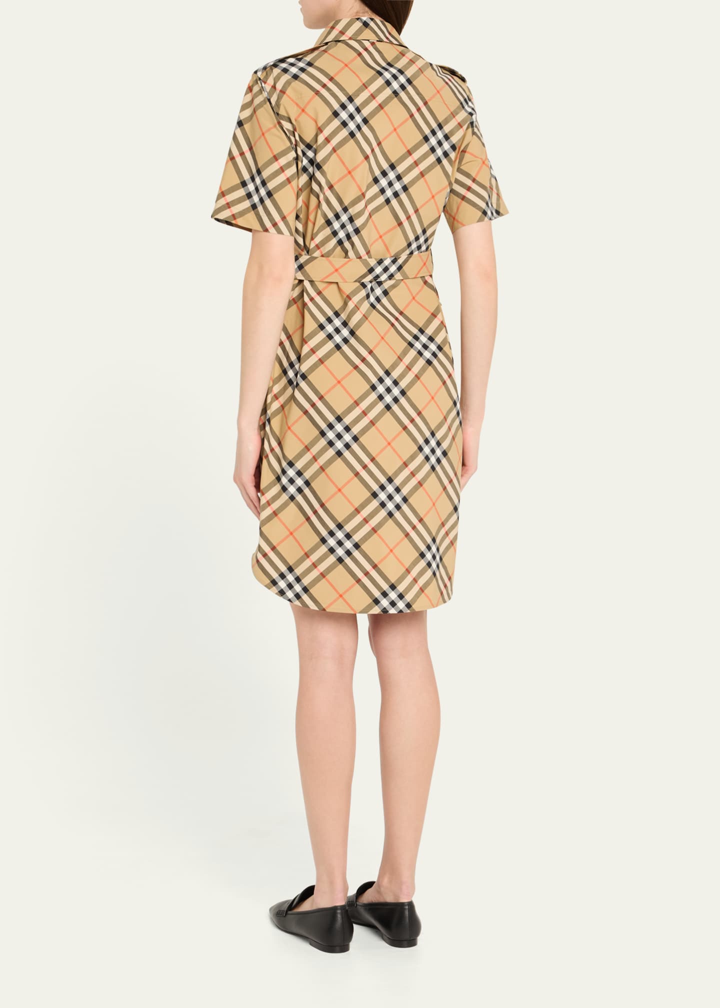 Burberry Check Short-Sleeve Belted Mini Shirtdress Image 3 of 5