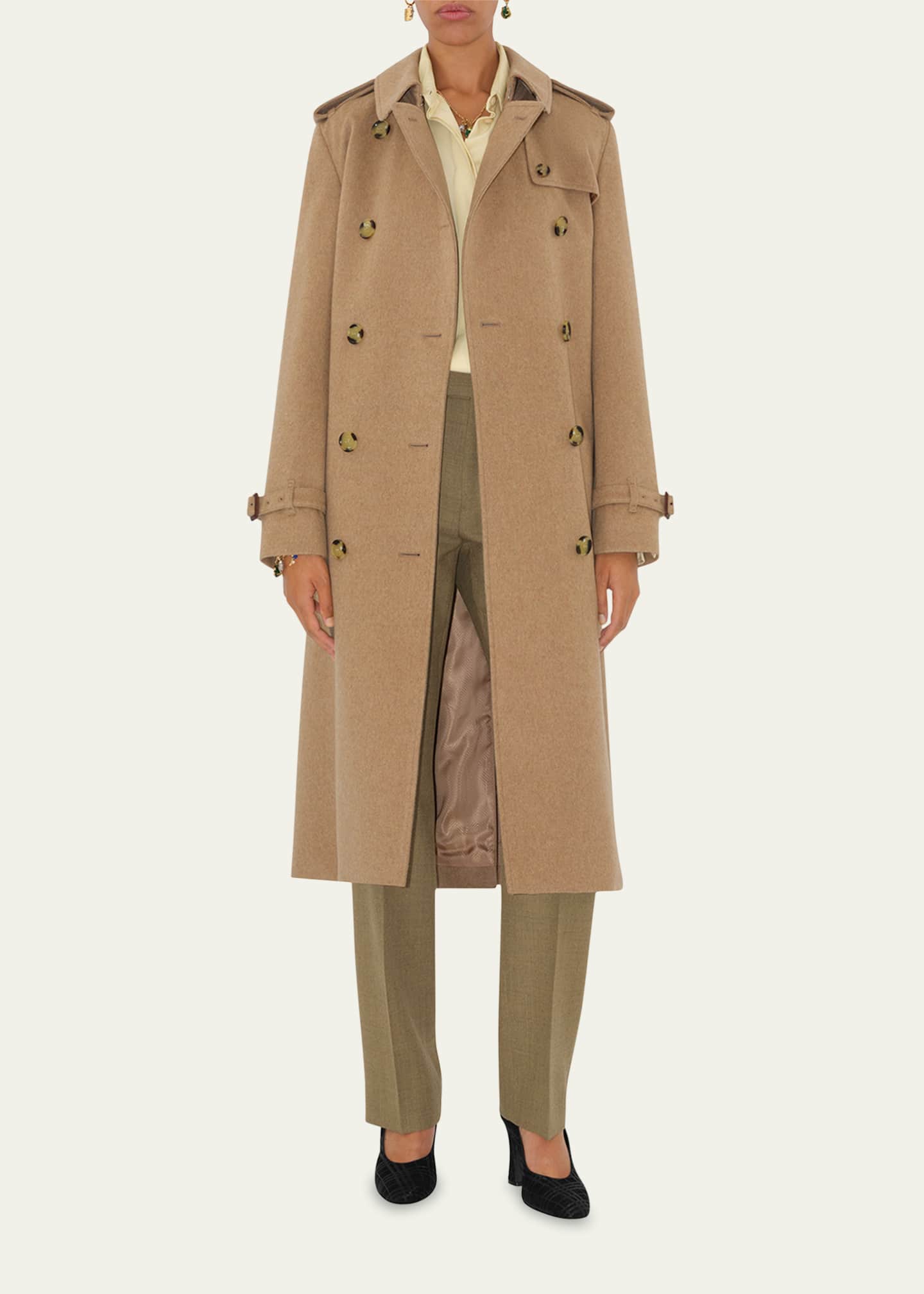 Burberry Kensington Belted Cashmere-Wool Double-Breasted Trench Coat Image 2 of 4