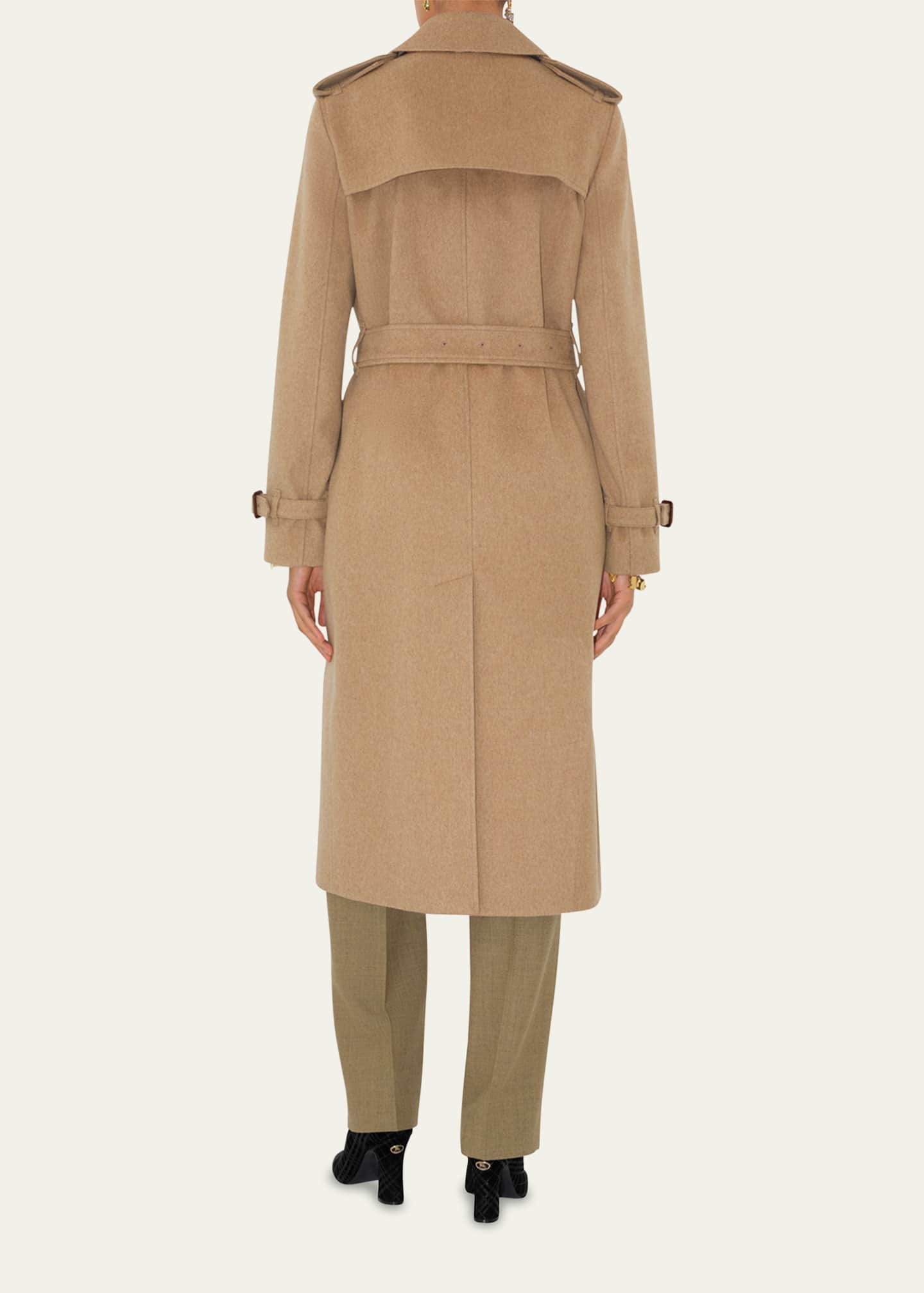 Burberry Kensington Belted Cashmere-Wool Double-Breasted Trench Coat Image 3 of 4