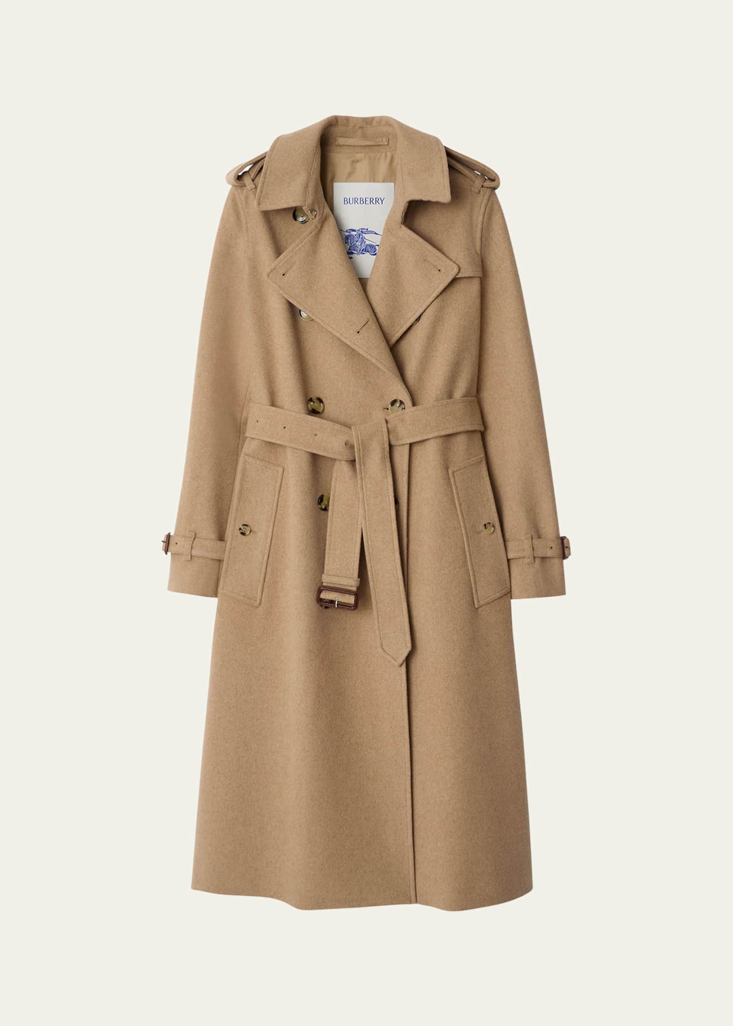 Burberry Kensington Belted Cashmere-Wool Double-Breasted Trench Coat Image 1 of 4