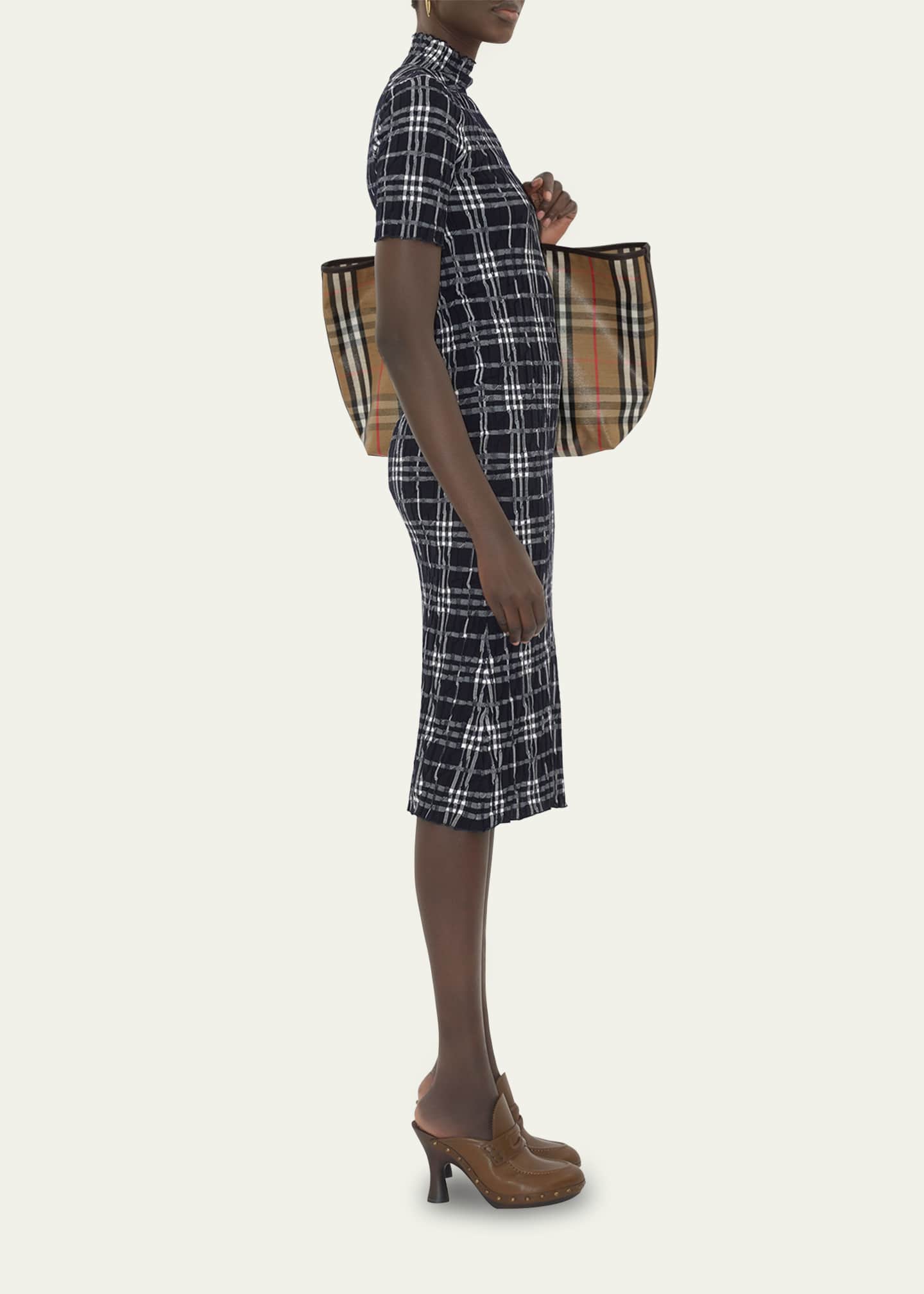 Burberry Check Short-Sleeve Crinkle Midi Dress Image 4 of 4