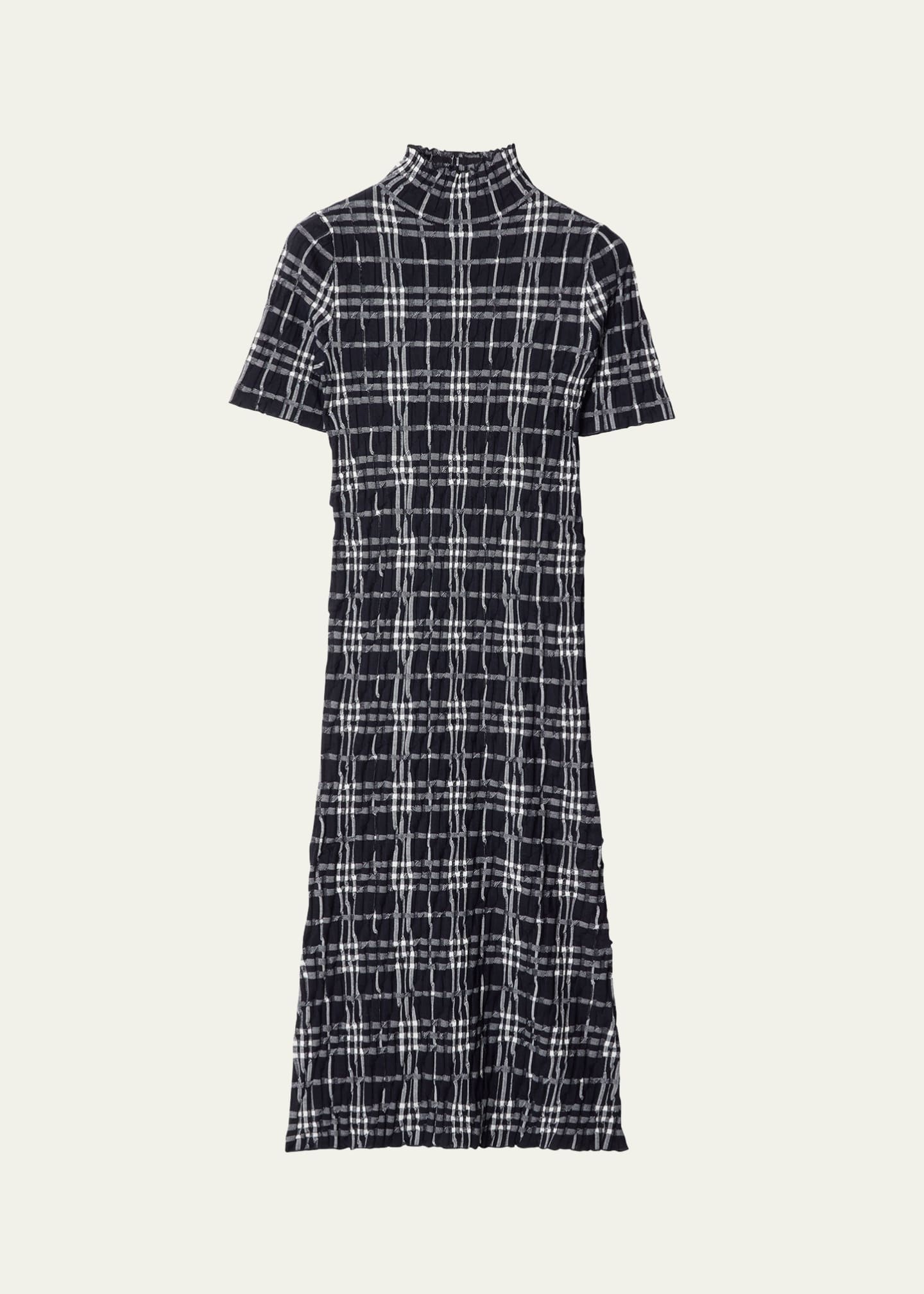 Burberry Check Short-Sleeve Crinkle Midi Dress Image 1 of 4