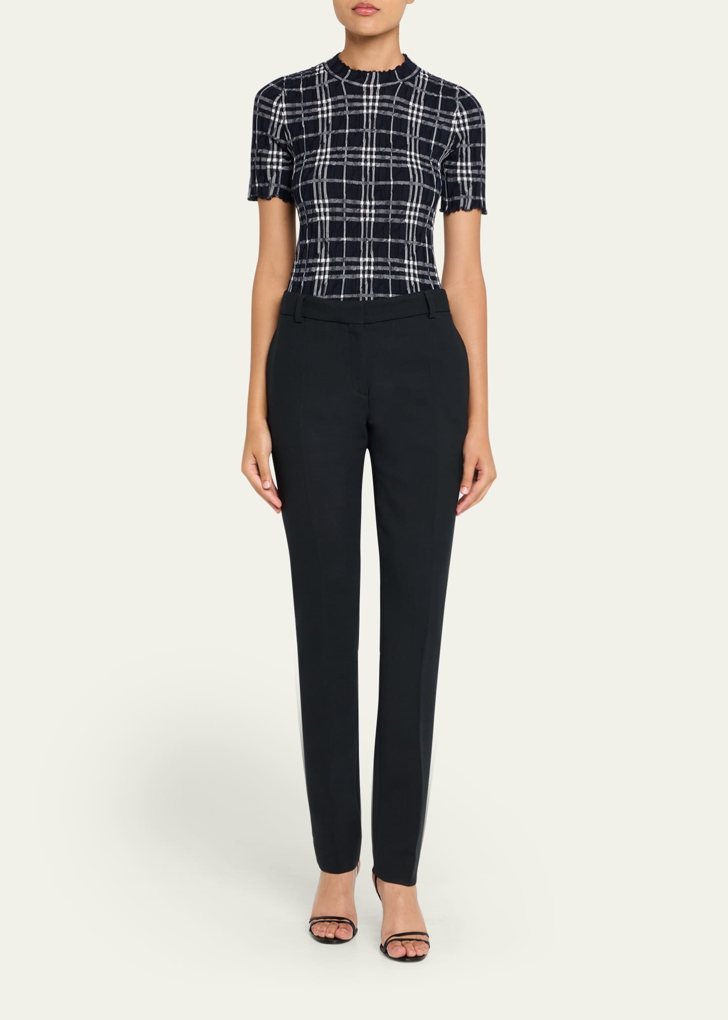 Burberry Check Short-Sleeve Crinkle Top Image 2 of 5