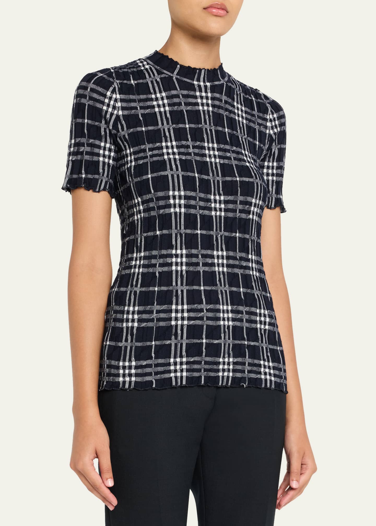 Burberry Check Short-Sleeve Crinkle Top Image 4 of 5