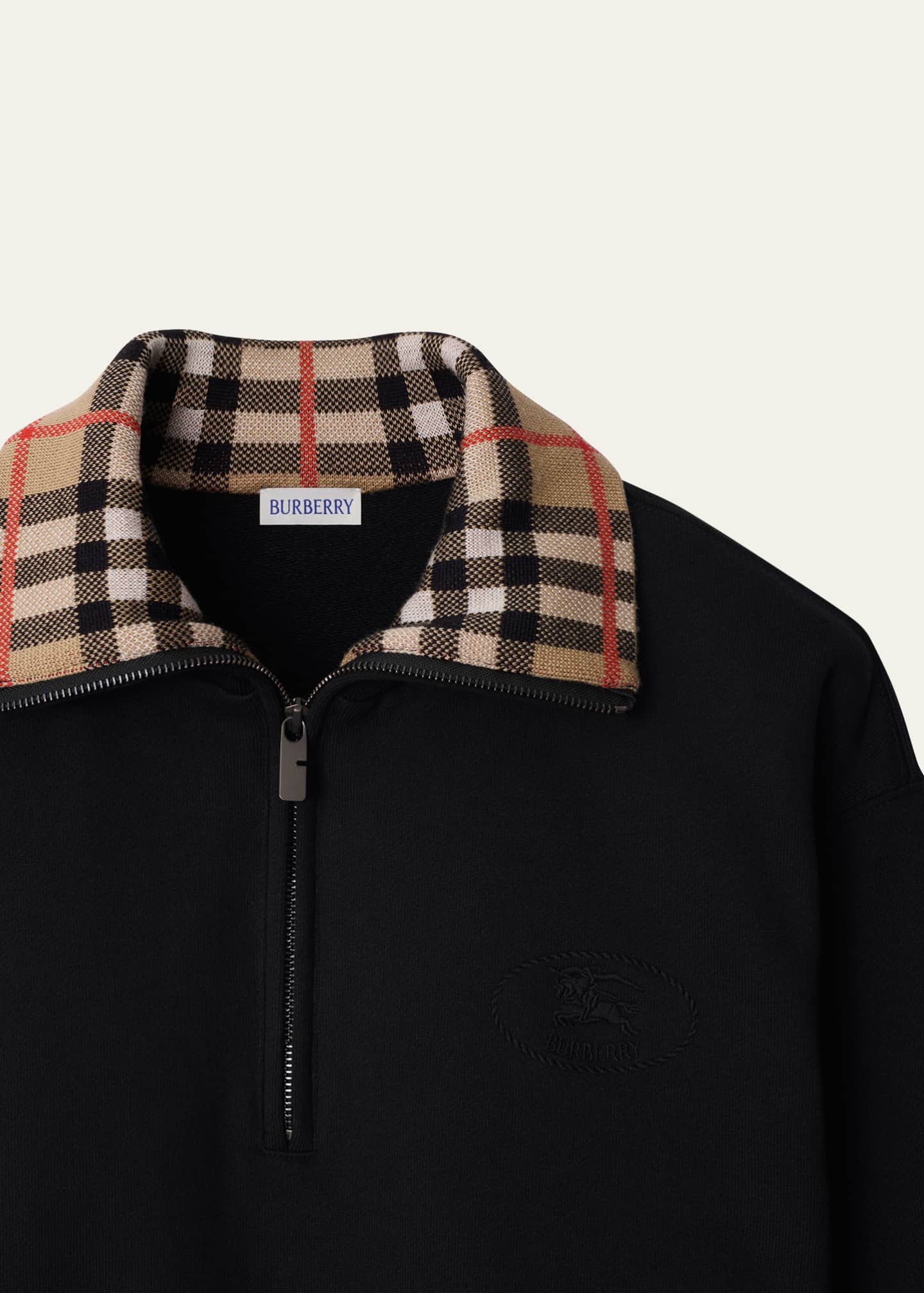 Burberry Men's Check-Collar Quarter-Zip Sweater Image 5 of 5