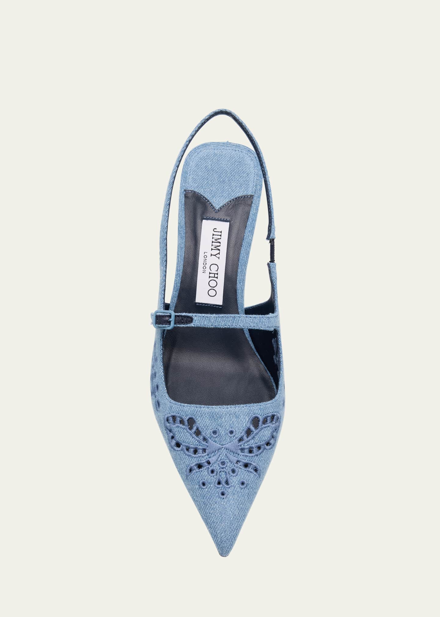 Jimmy Choo Didi 45 Embroidered Chambray Slingback Pumps