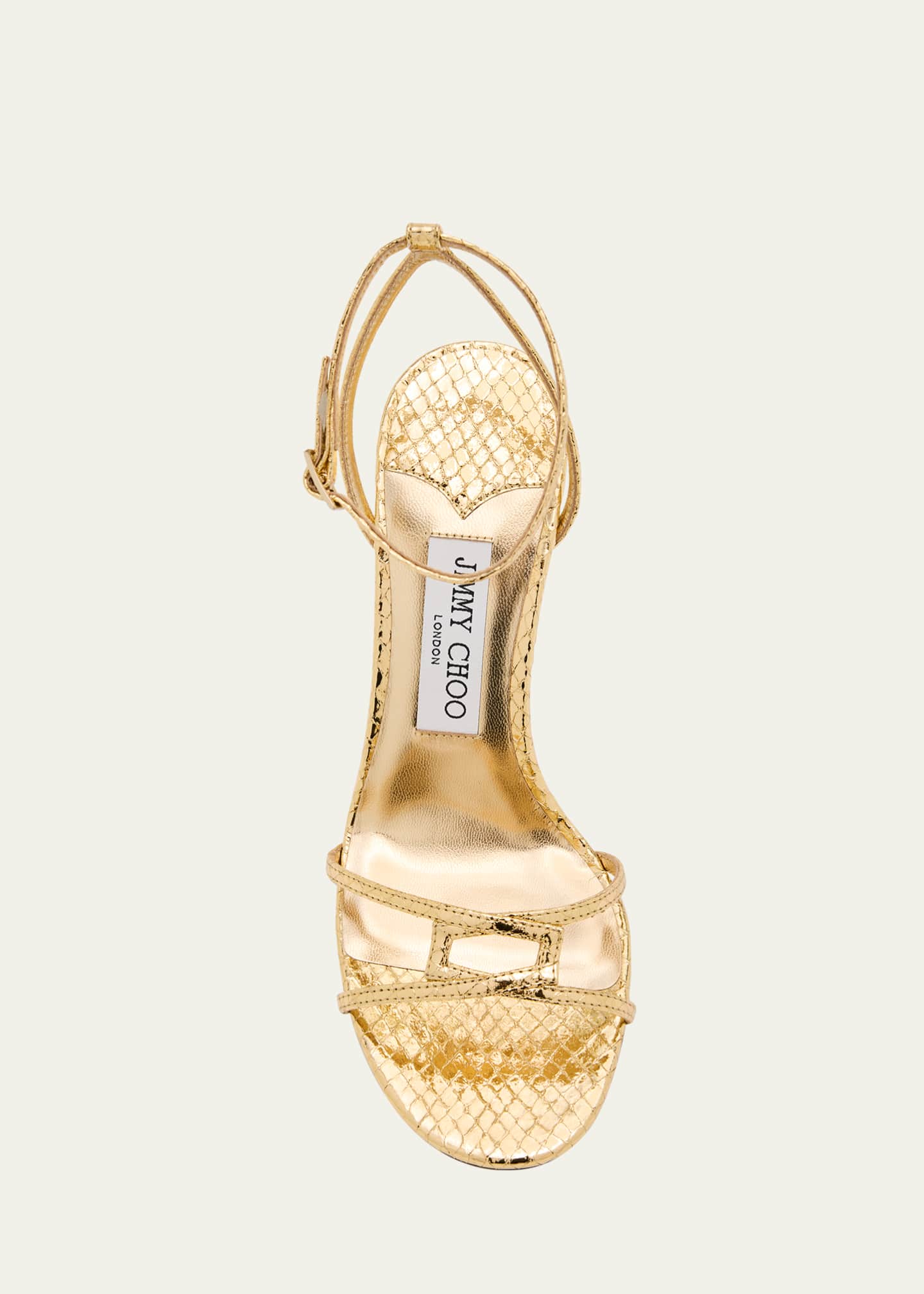 Jimmy Choo Snake-Embossed 1998 Leo Metallic Leather Ankle-Strap Sandals Image 4 of 4