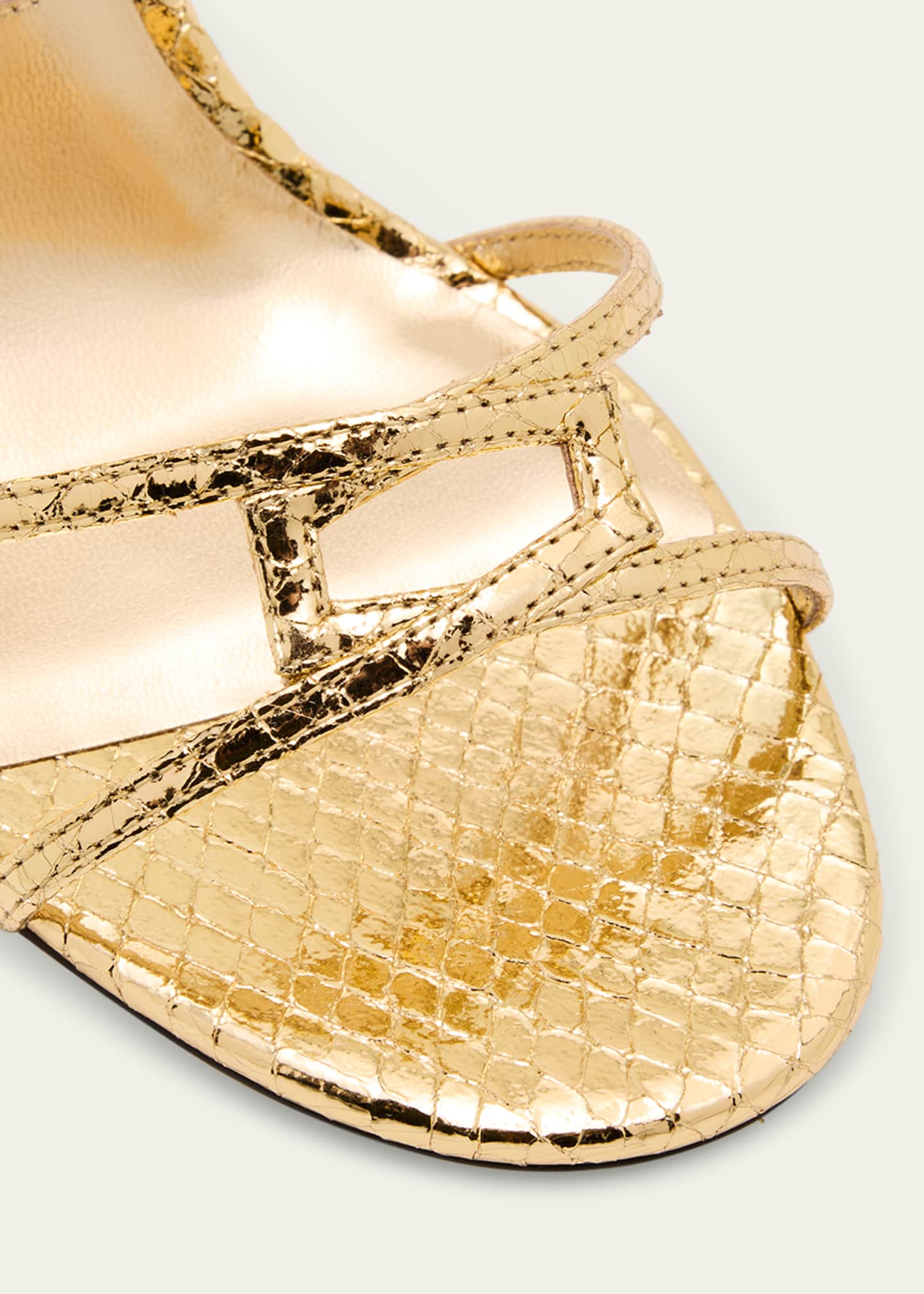 Jimmy Choo Snake-Embossed 1998 Leo Metallic Leather Ankle-Strap Sandals Image 3 of 4