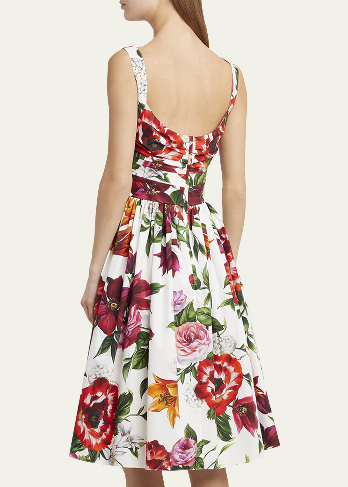 Dolce&Gabbana Floral Poplin Pleated Bust Fit-&-Flare Dress Image 3 of 5