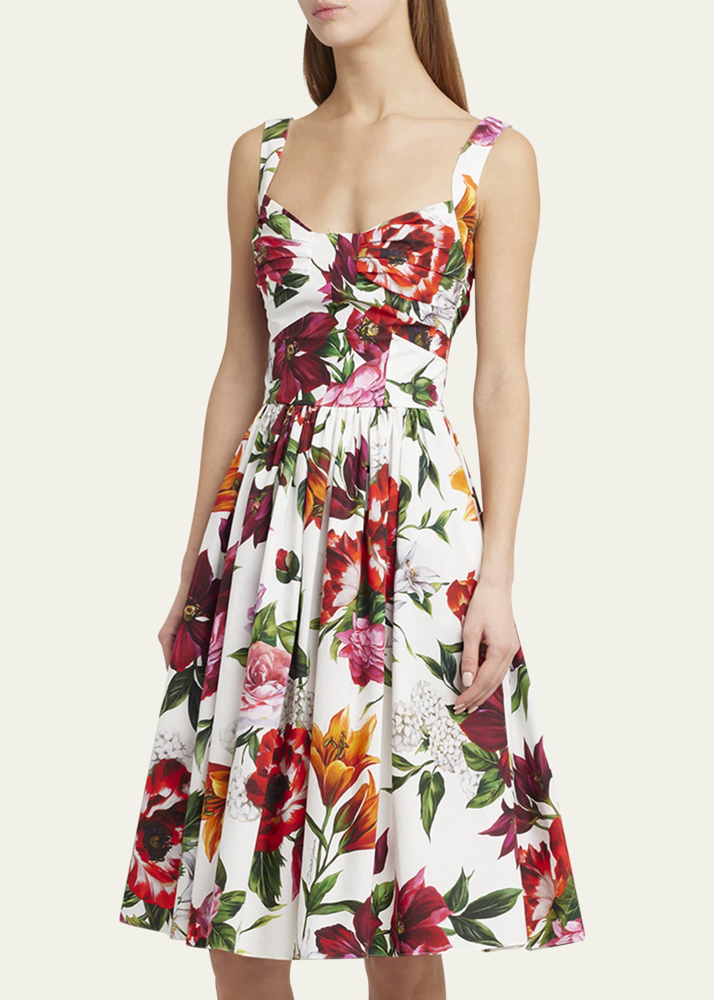 Dolce&Gabbana Floral Poplin Pleated Bust Fit-&-Flare Dress Image 4 of 5