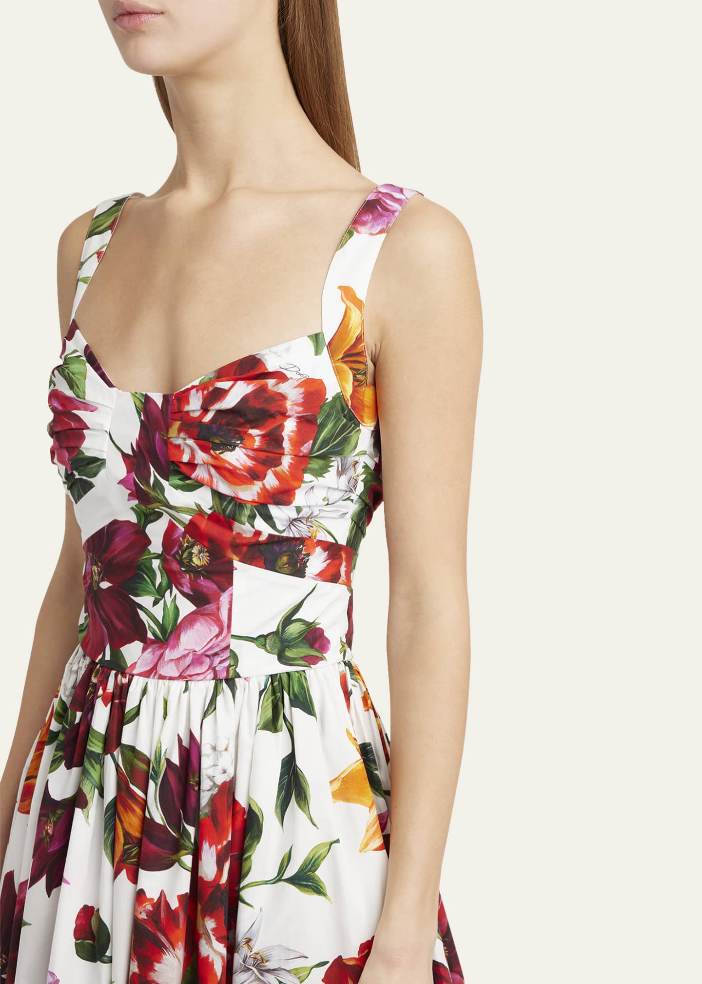 Dolce&Gabbana Floral Poplin Pleated Bust Fit-&-Flare Dress Image 5 of 5