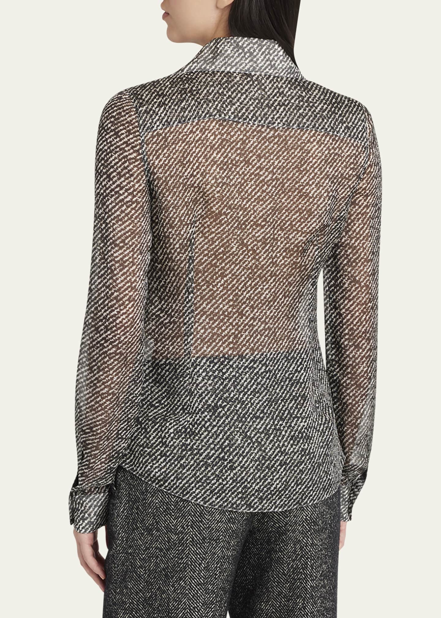 Dolce&Gabbana Boucle-Print Silk Chiffon Button-Down Shirt Image 3 of 5