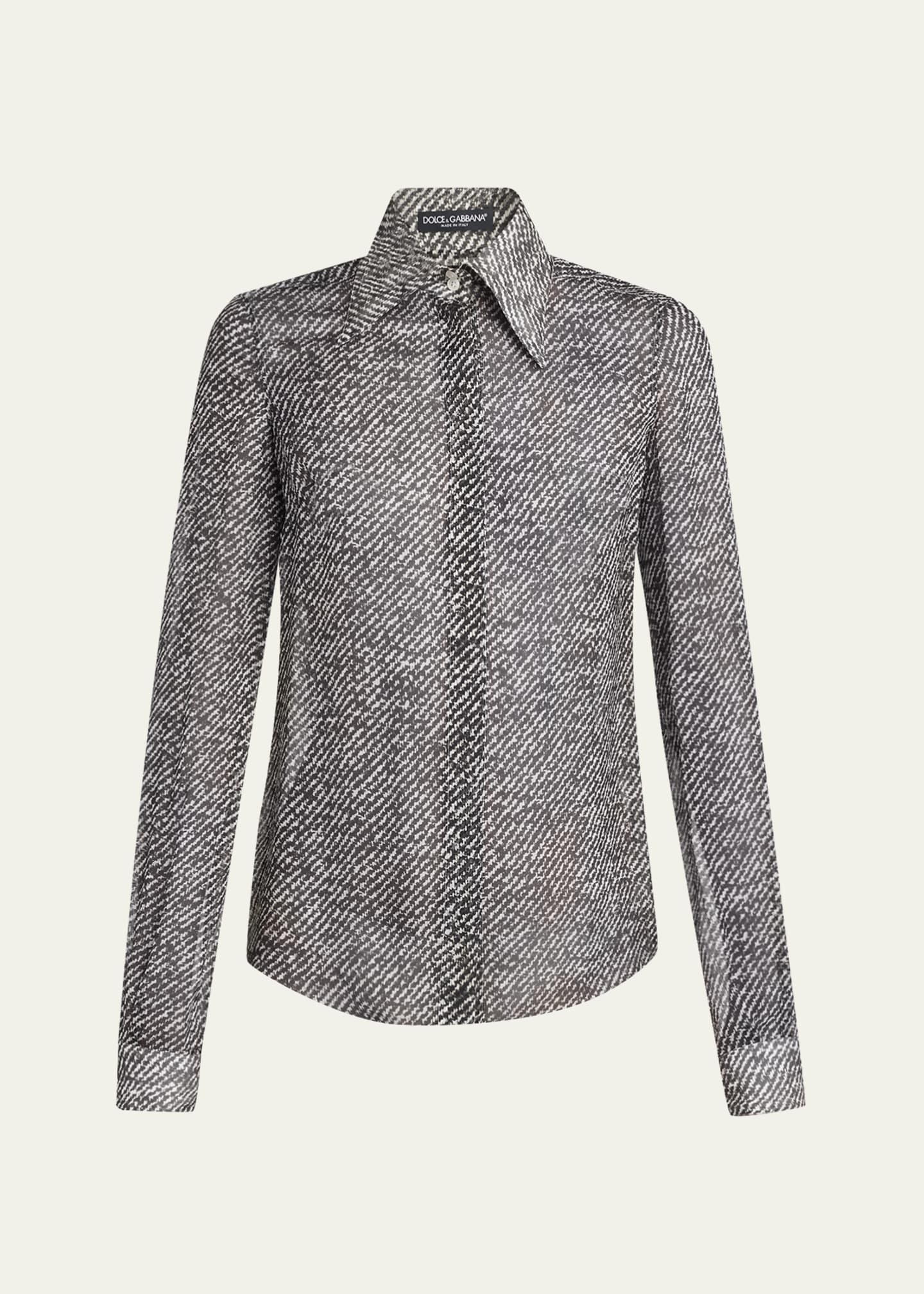 Dolce&Gabbana Boucle-Print Silk Chiffon Button-Down Shirt Image 1 of 5