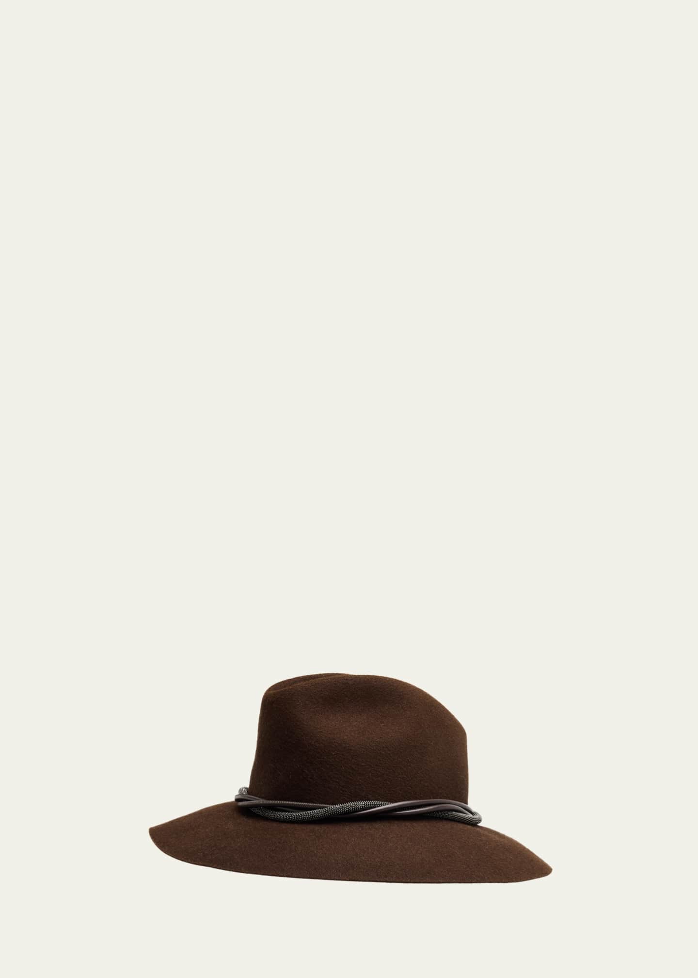 Brunello Cucinelli Rabbit Felt Fedora Hat with Monili Trim