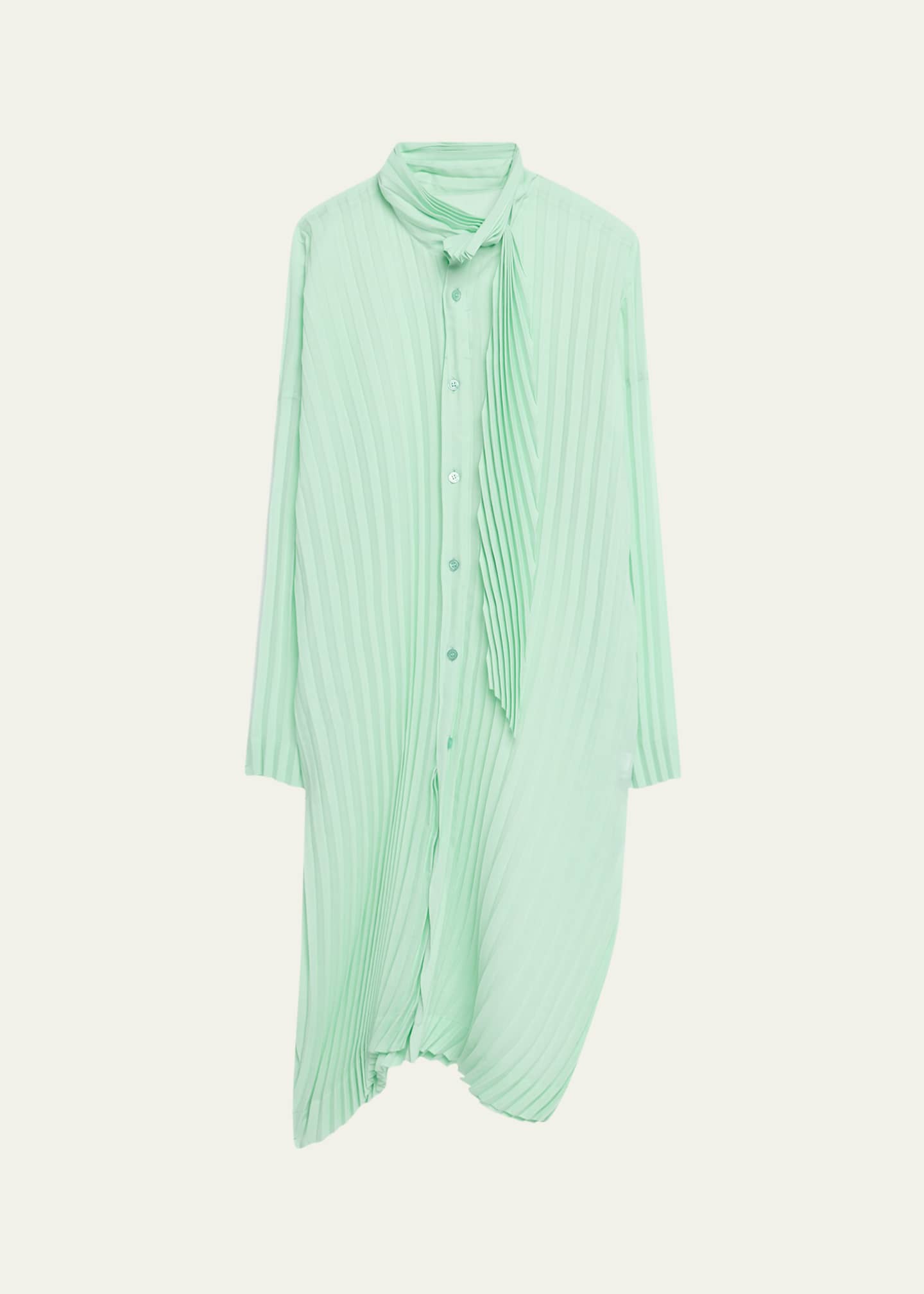 Homme Plisse Issey Miyake Men's Windswept Long Pleated Button-Down Shirt Image 1 of 5