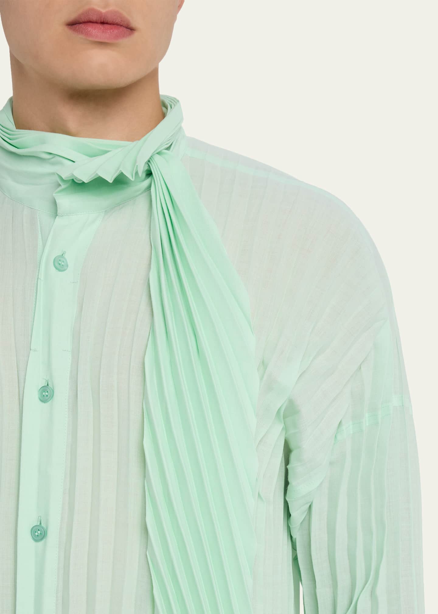 Homme Plisse Issey Miyake Men's Windswept Long Pleated Button-Down Shirt Image 5 of 5