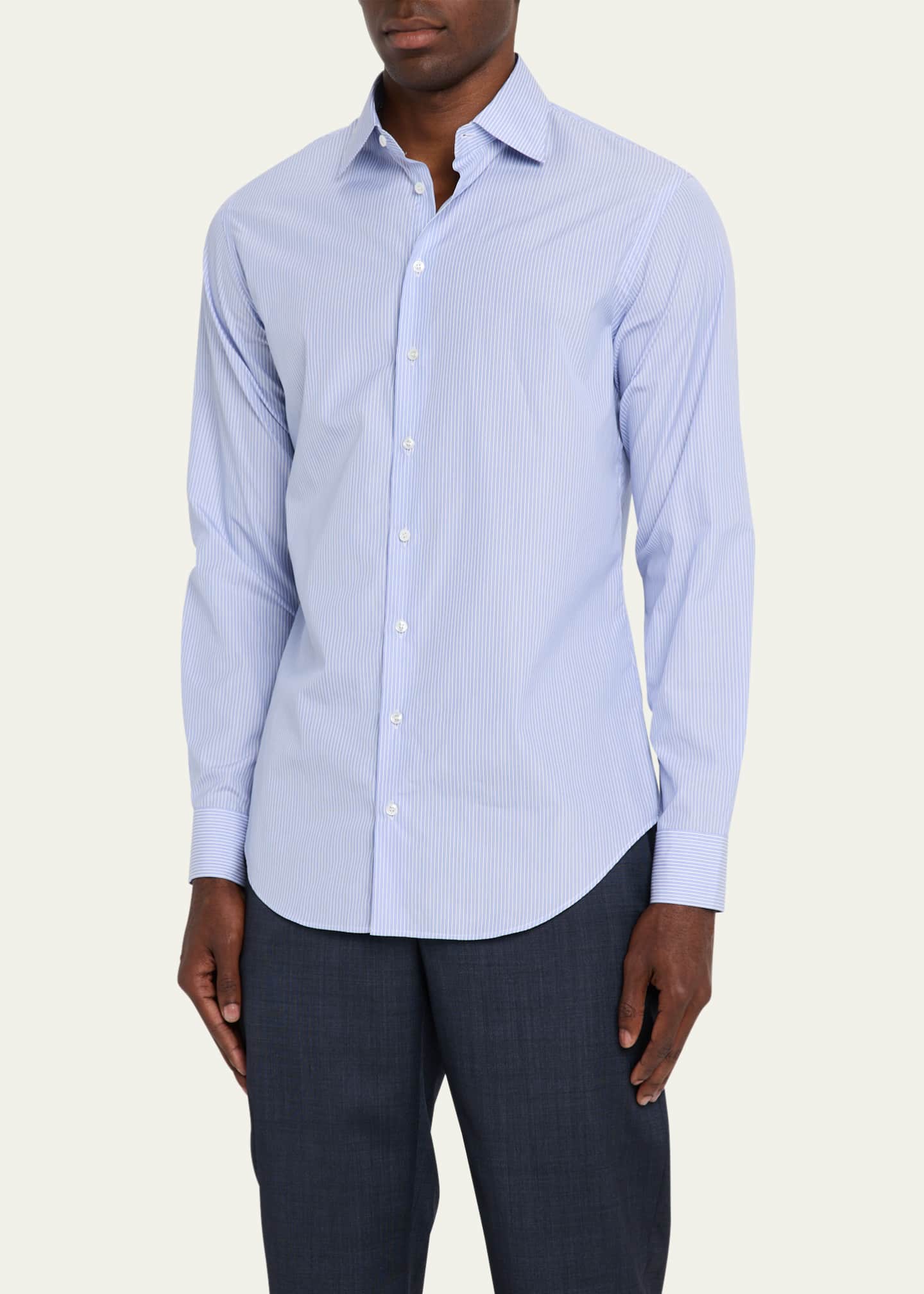 Giorgio Armani Men's Majesty Cotton Vertical Stripe Dress Shirt Image 4 of 5