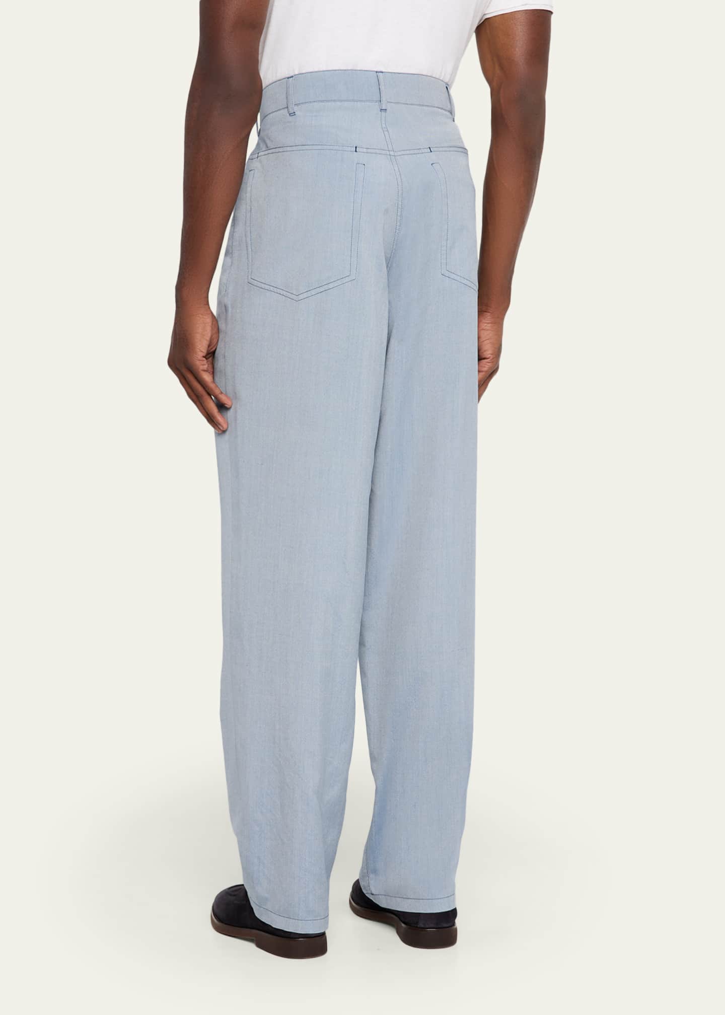 Giorgio Armani Men's Denim-Dyed Silk Pleated Trousers Image 3 of 5