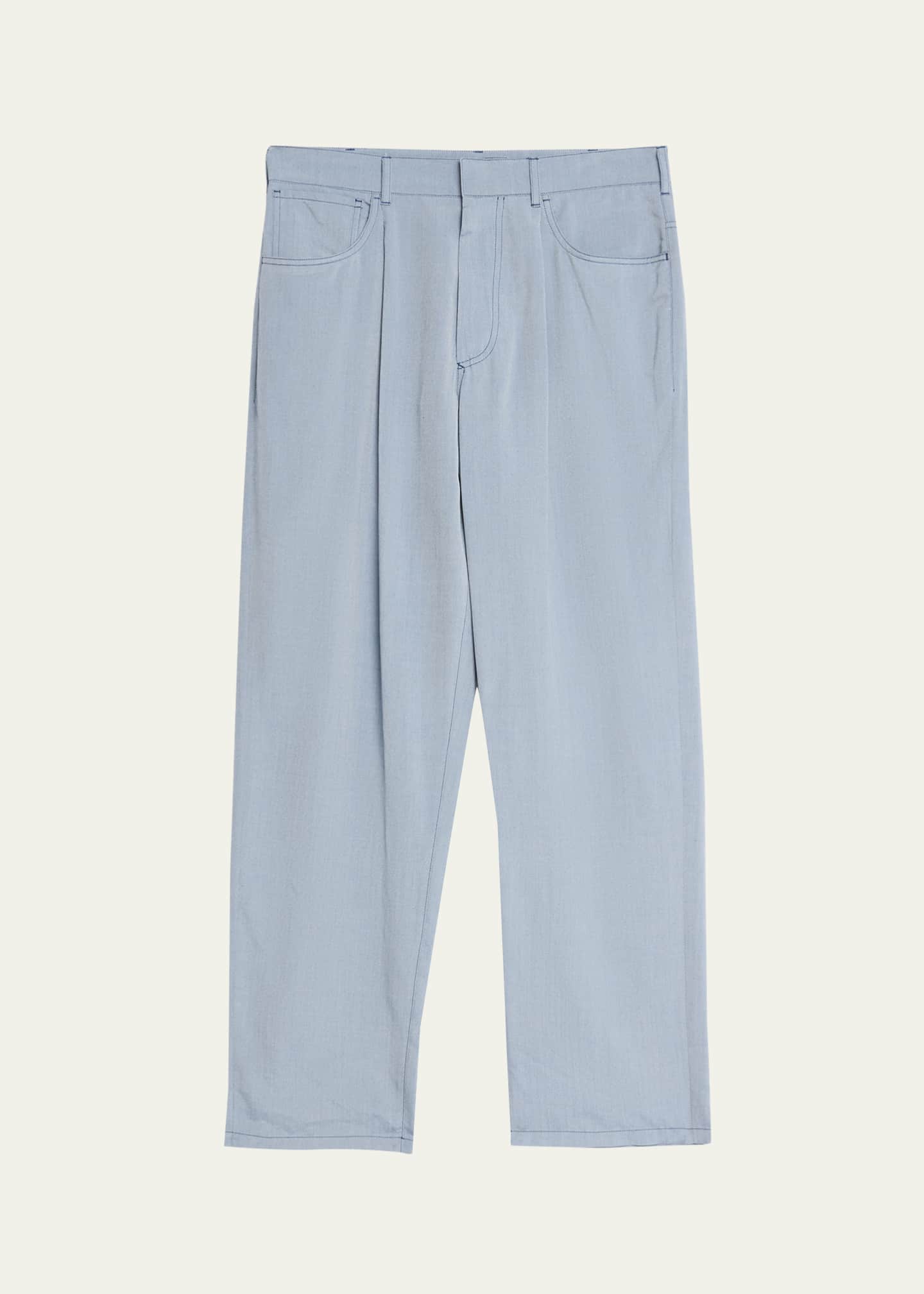 Giorgio Armani Men's Denim-Dyed Silk Pleated Trousers Image 1 of 5