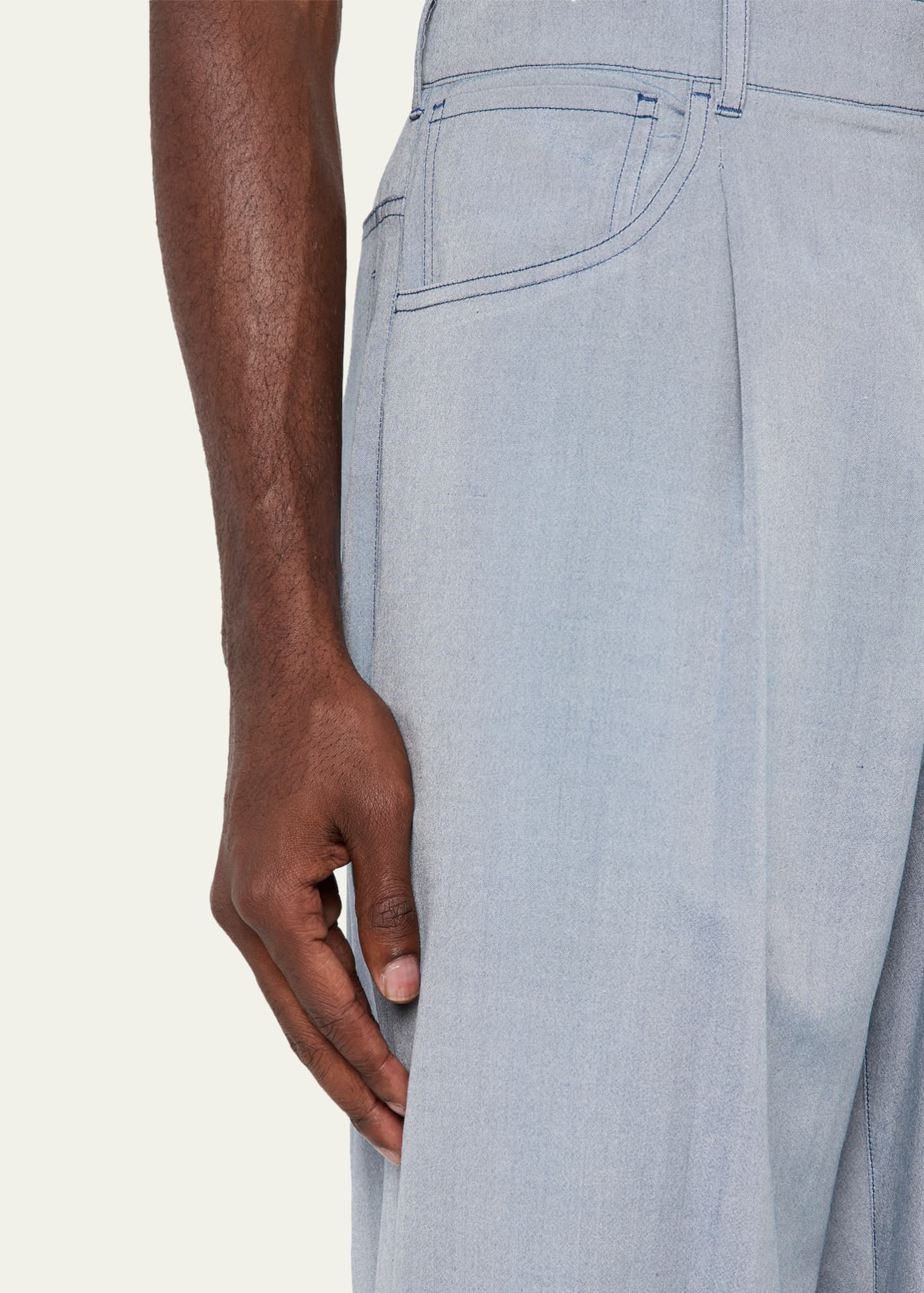 Giorgio Armani Men's Denim-Dyed Silk Pleated Trousers Image 5 of 5