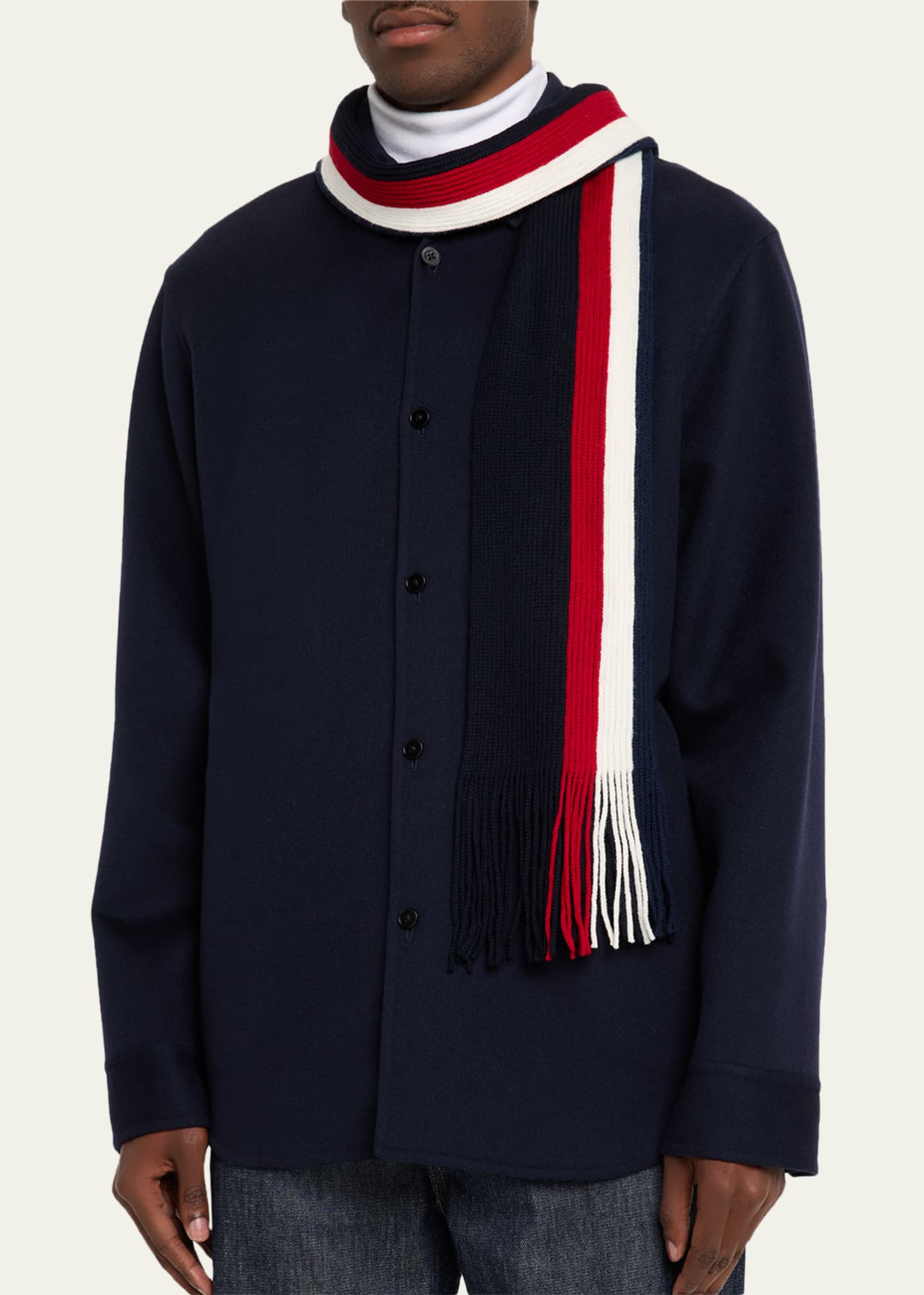 Moncler Men's Wool Tricolor Stripe Fringe Scarf - Bergdorf Goodman
