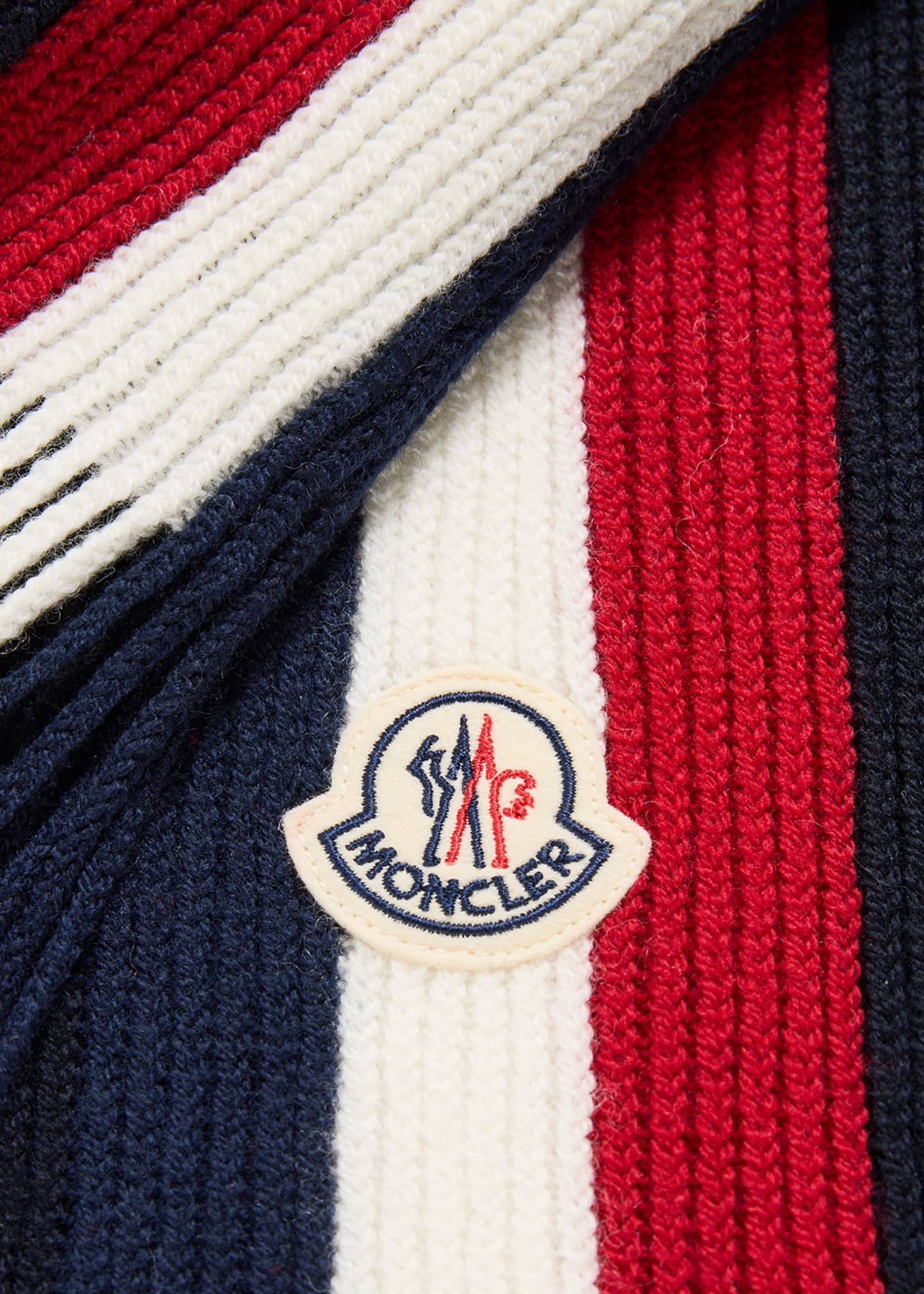 Moncler Men's Wool Tricolor Stripe Fringe Scarf - Bergdorf Goodman