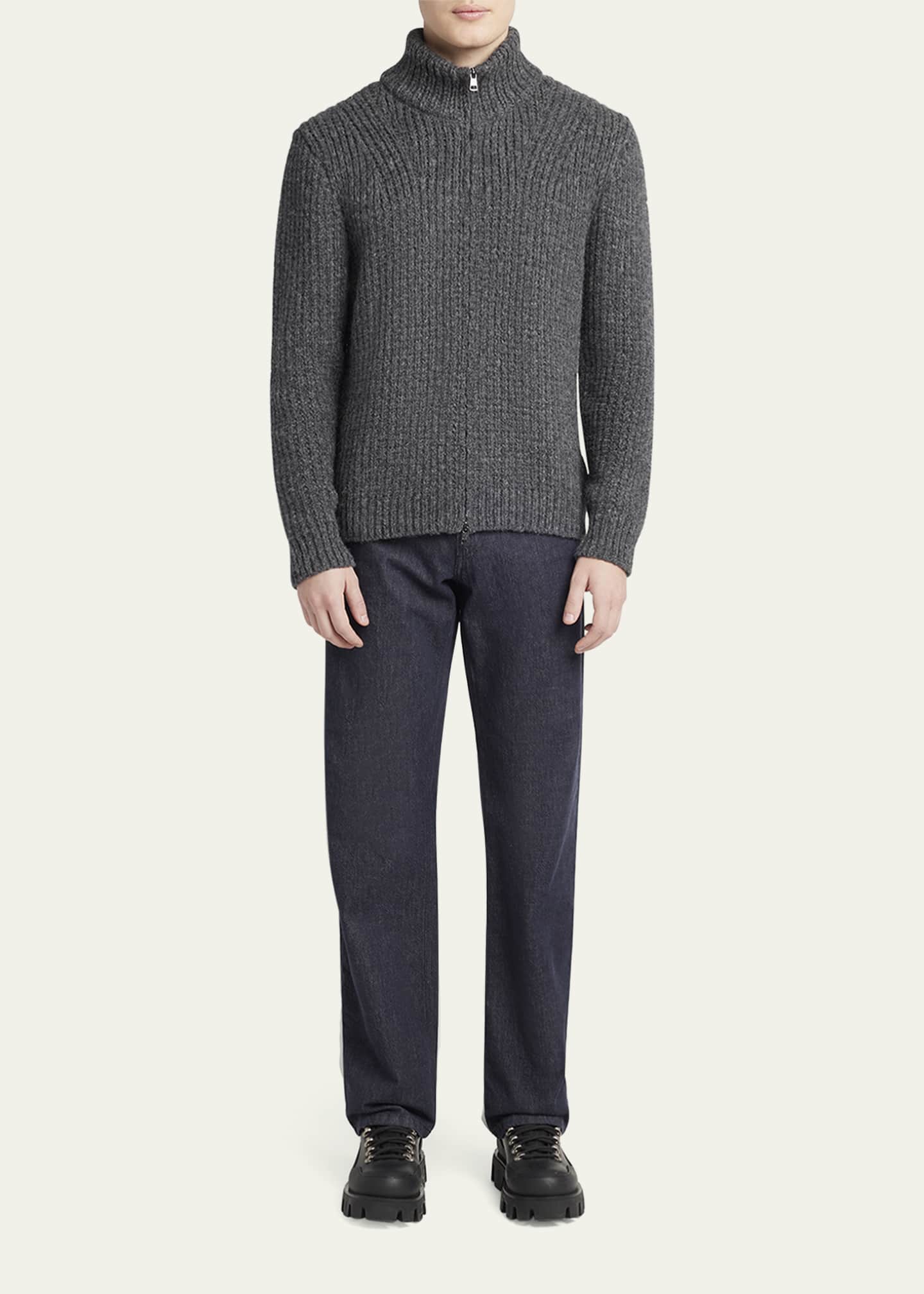 Moncler Men's Ribbed Full-Zip Sweater - Bergdorf Goodman