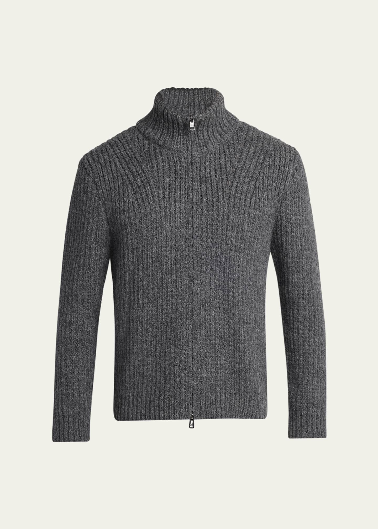 Moncler Men's Ribbed Full-Zip Sweater - Bergdorf Goodman