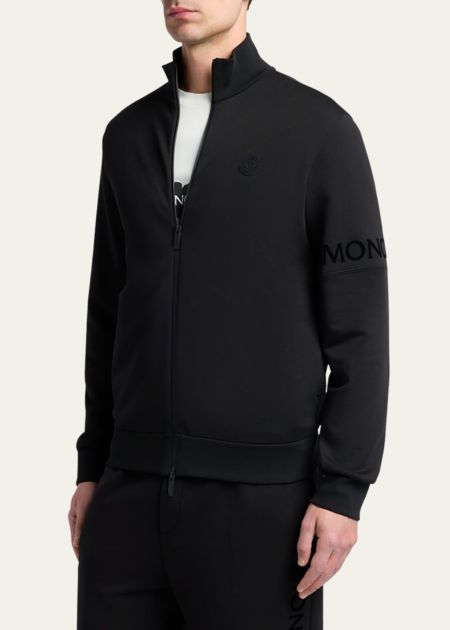 Moncler Men's Sleeve-Logo Fleece Full-Zip Jacket - Bergdorf Goodman