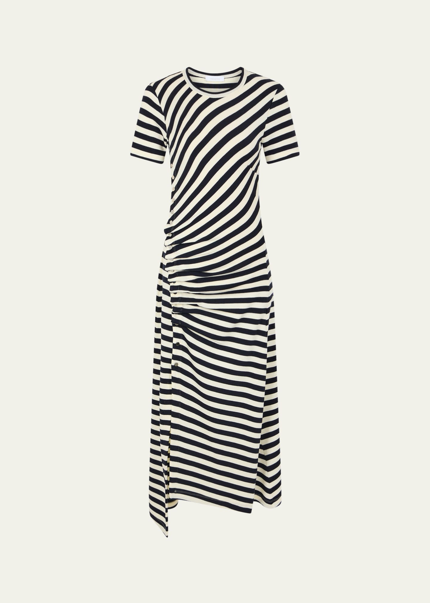 Rabanne Striped Short-Sleeve Ruched Midi T-Shirt Dress