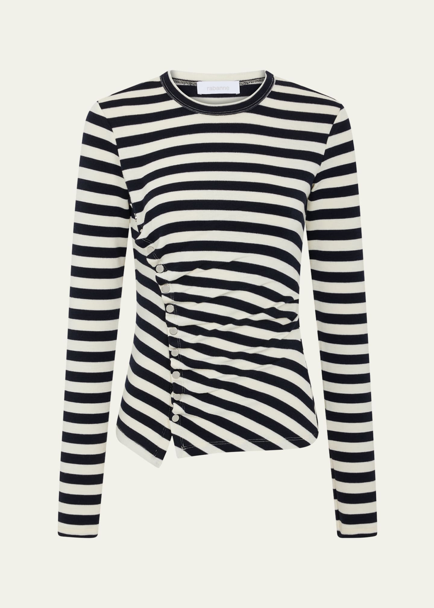 Rabanne Ruched Striped Long-Sleeve Top