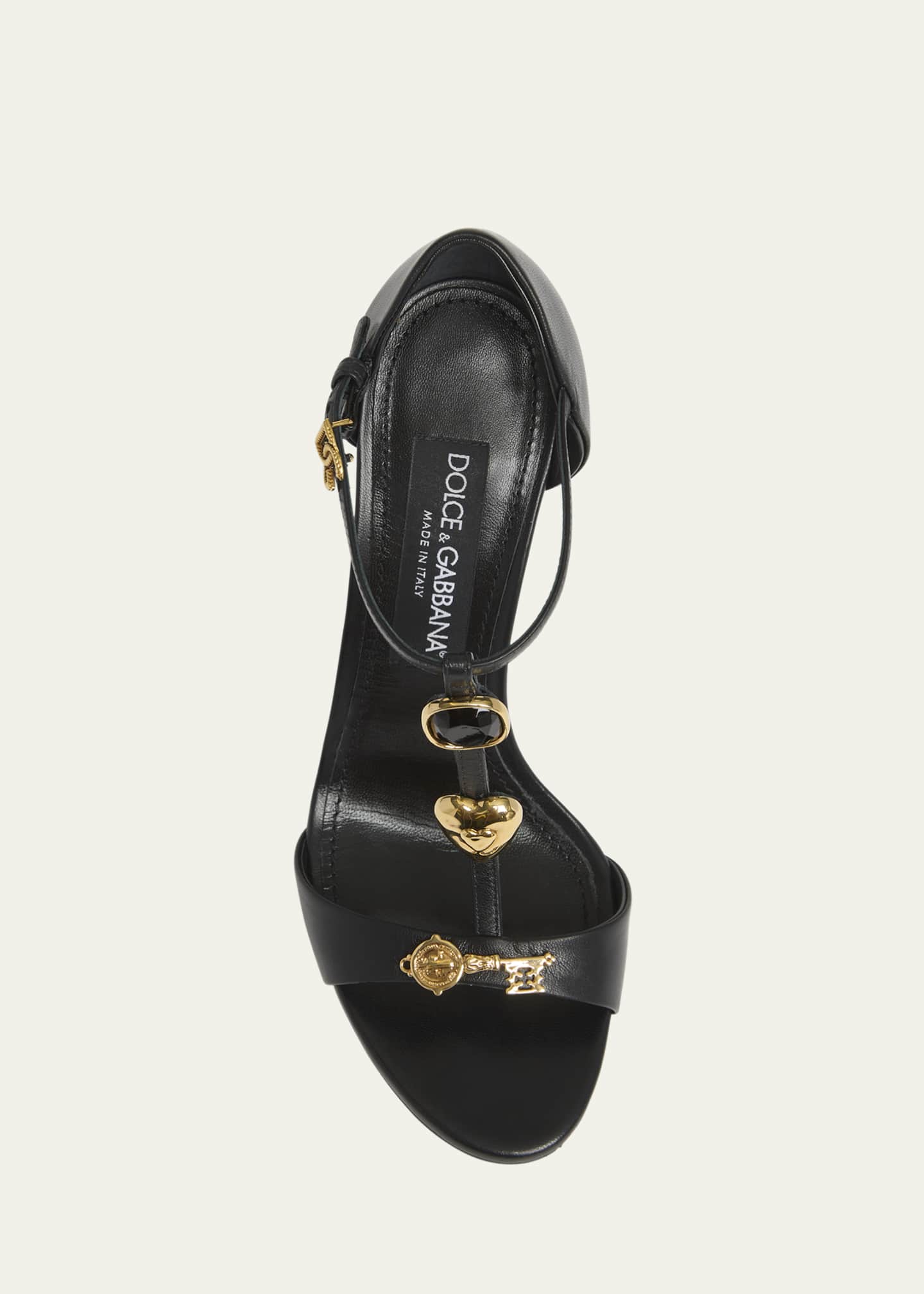 Dolce&Gabbana Stone Embellished Leather T-Strap Sandals Image 6 of 6