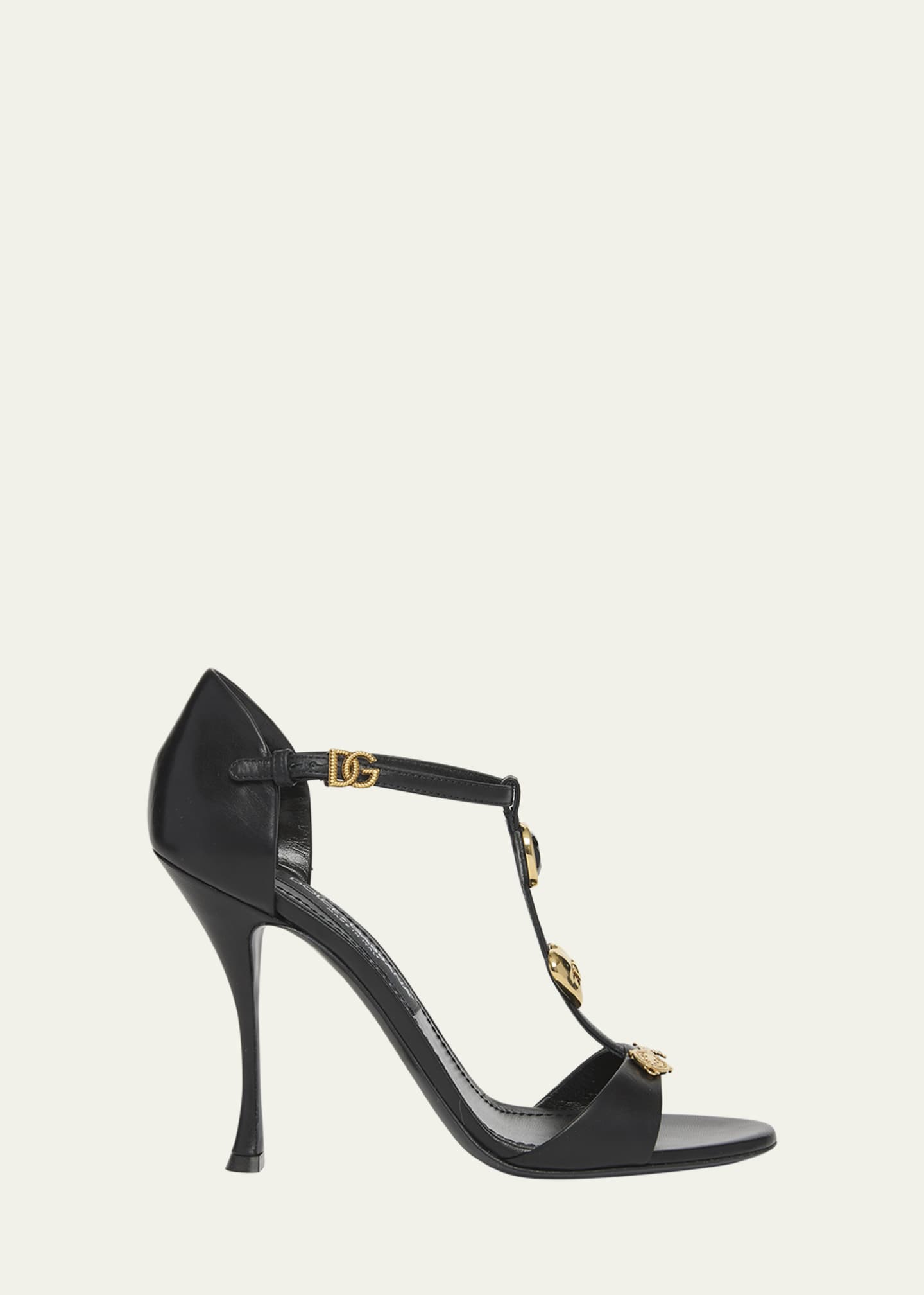 Dolce&Gabbana Stone Embellished Leather T-Strap Sandals Image 1 of 6