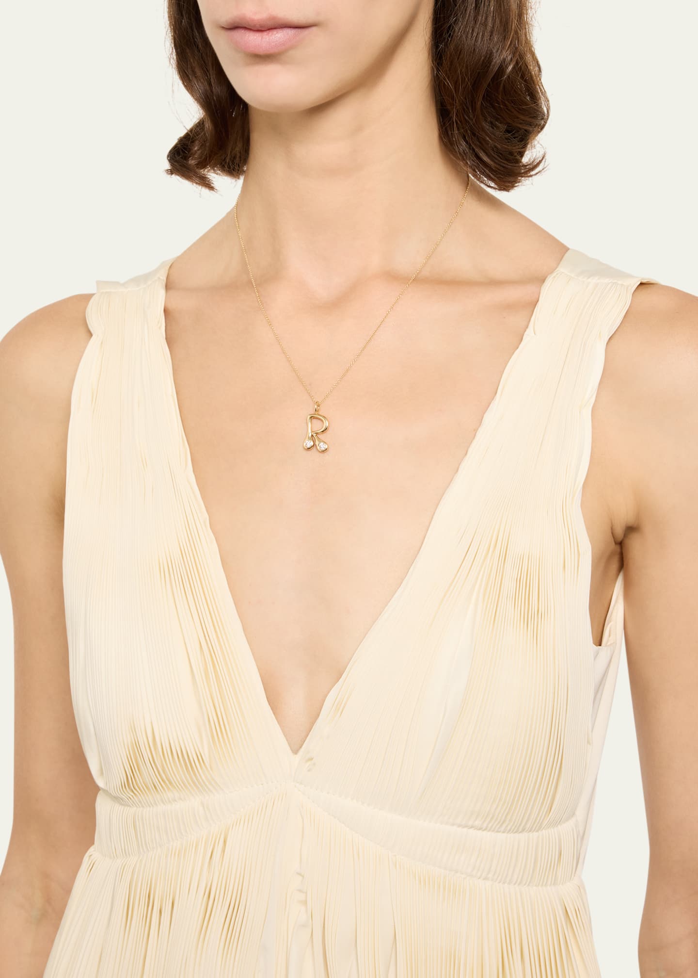 18K Bubble Letter Pendant Necklace with 2 Diamonds, 18"L