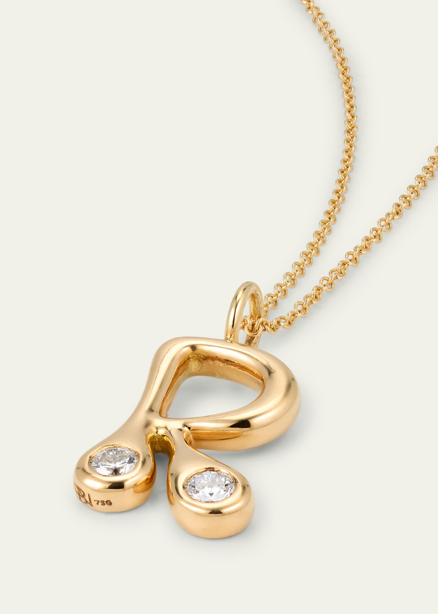 18K Bubble Letter Pendant Necklace with 2 Diamonds, 18"L