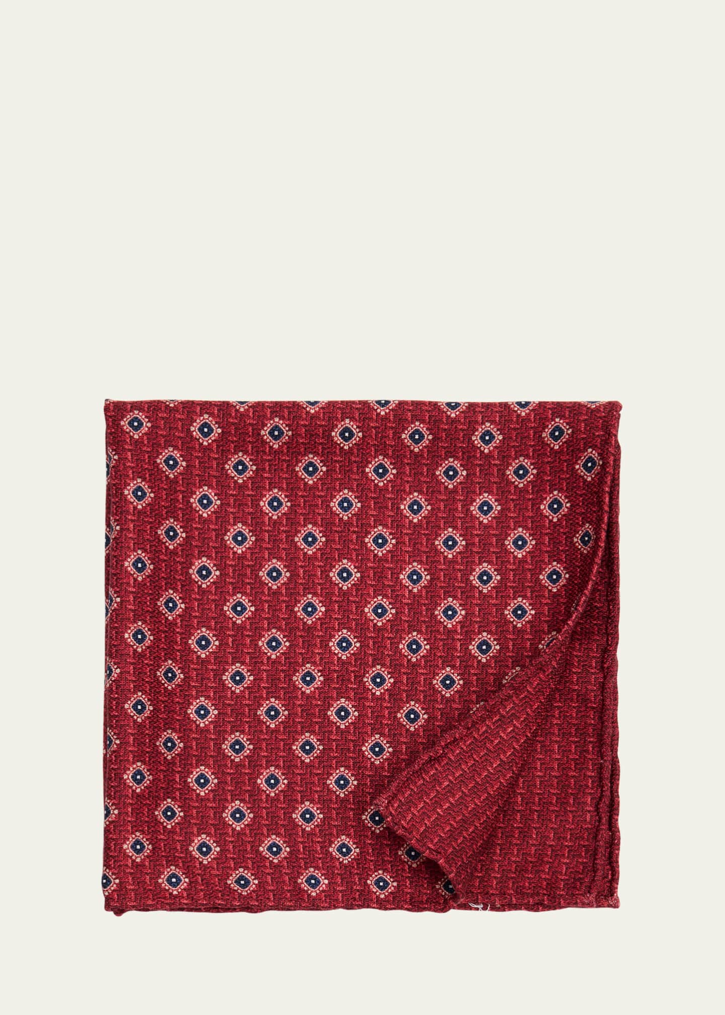 Brunello Cucinelli Men's Medallion-Print Silk Pocket Square