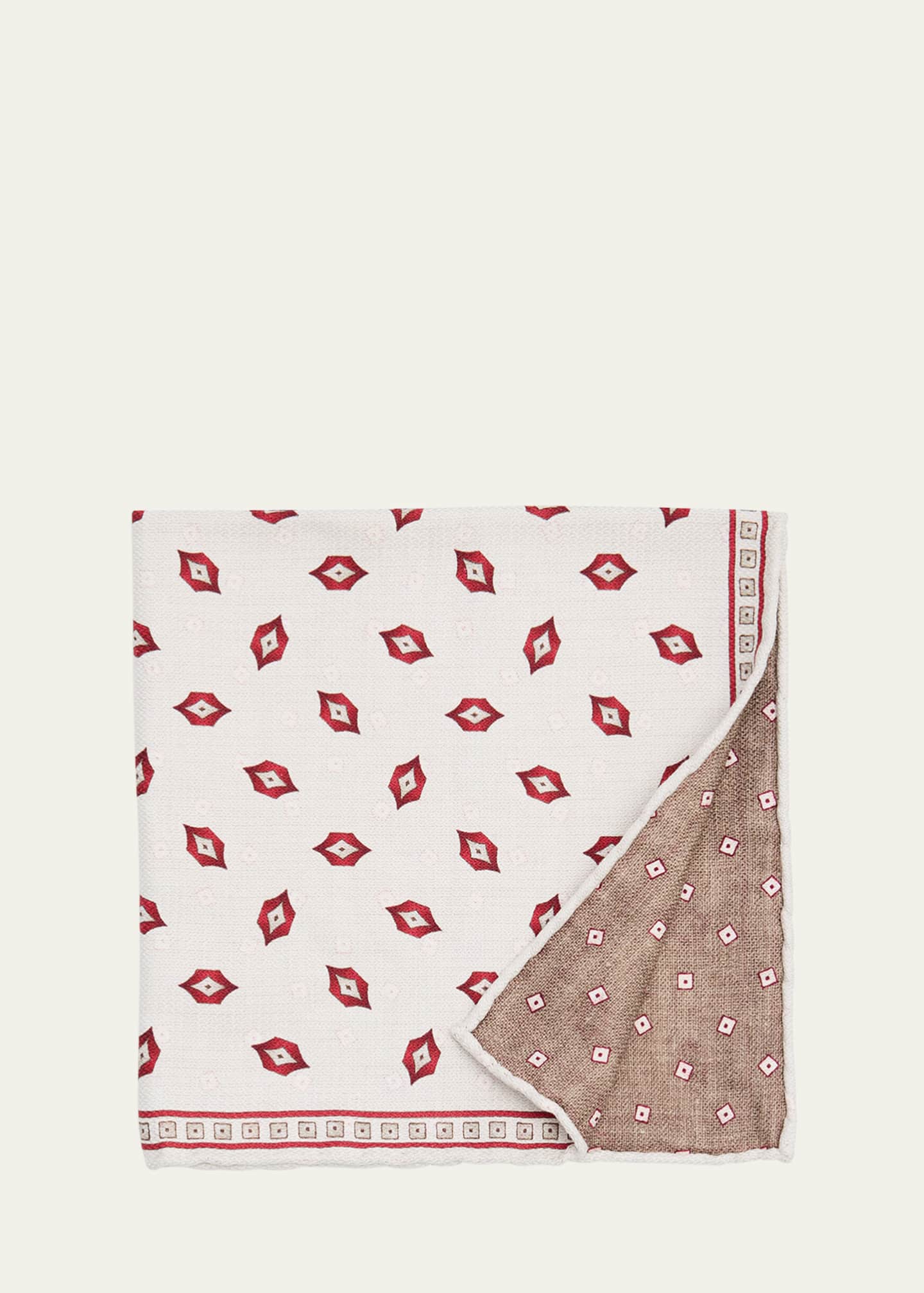 Brunello Cucinelli Men's Geometric Leaf-Print Silk Pocket Square