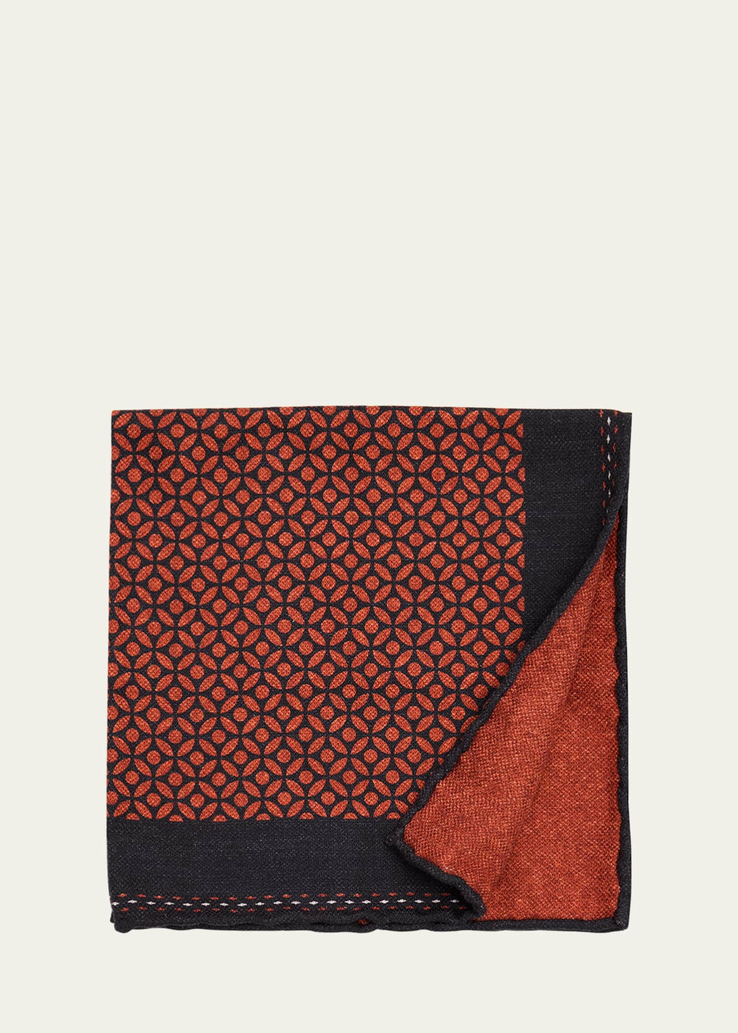 Brunello Cucinelli Men's Geometric-Print Silk Pocket Square
