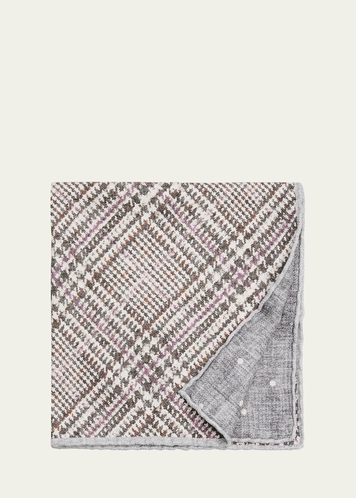 Brunello Cucinelli Men's Tartan Check Silk Pocket Square