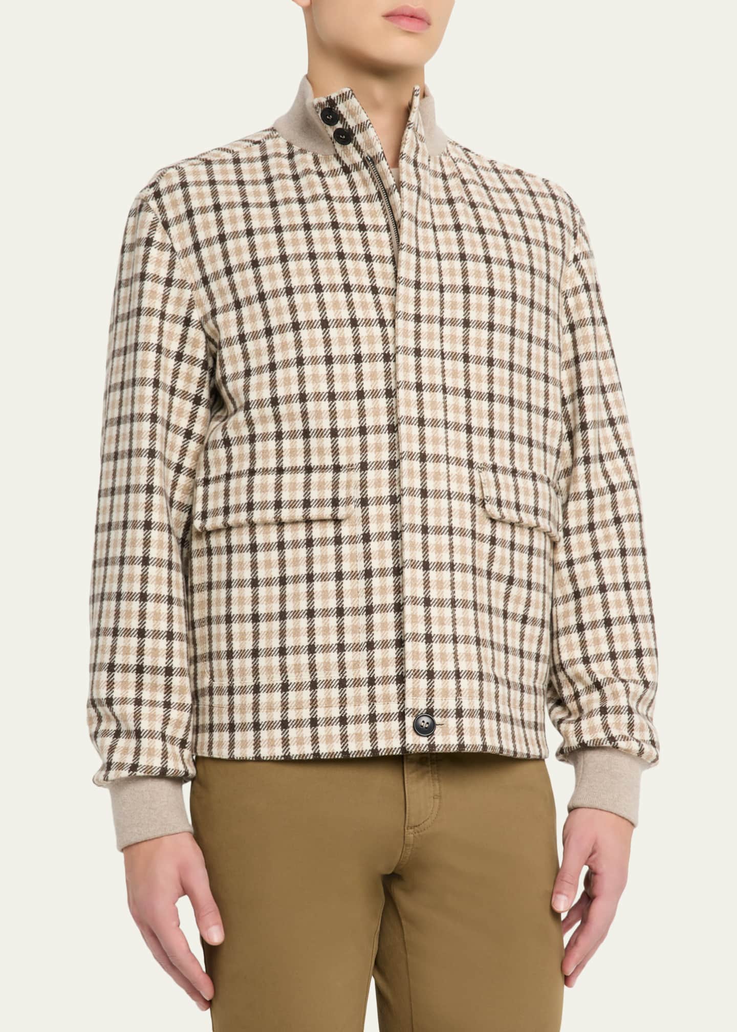 ZEGNA Men's Cashmere Check Hidden-Zip Chore Jacket - Bergdorf Goodman