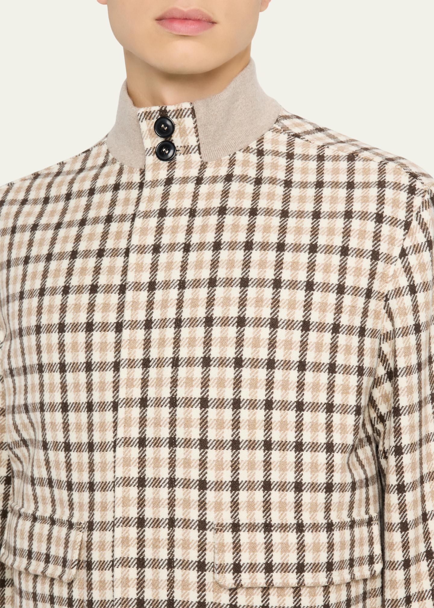 ZEGNA Men's Cashmere Check Hidden-Zip Chore Jacket - Bergdorf Goodman