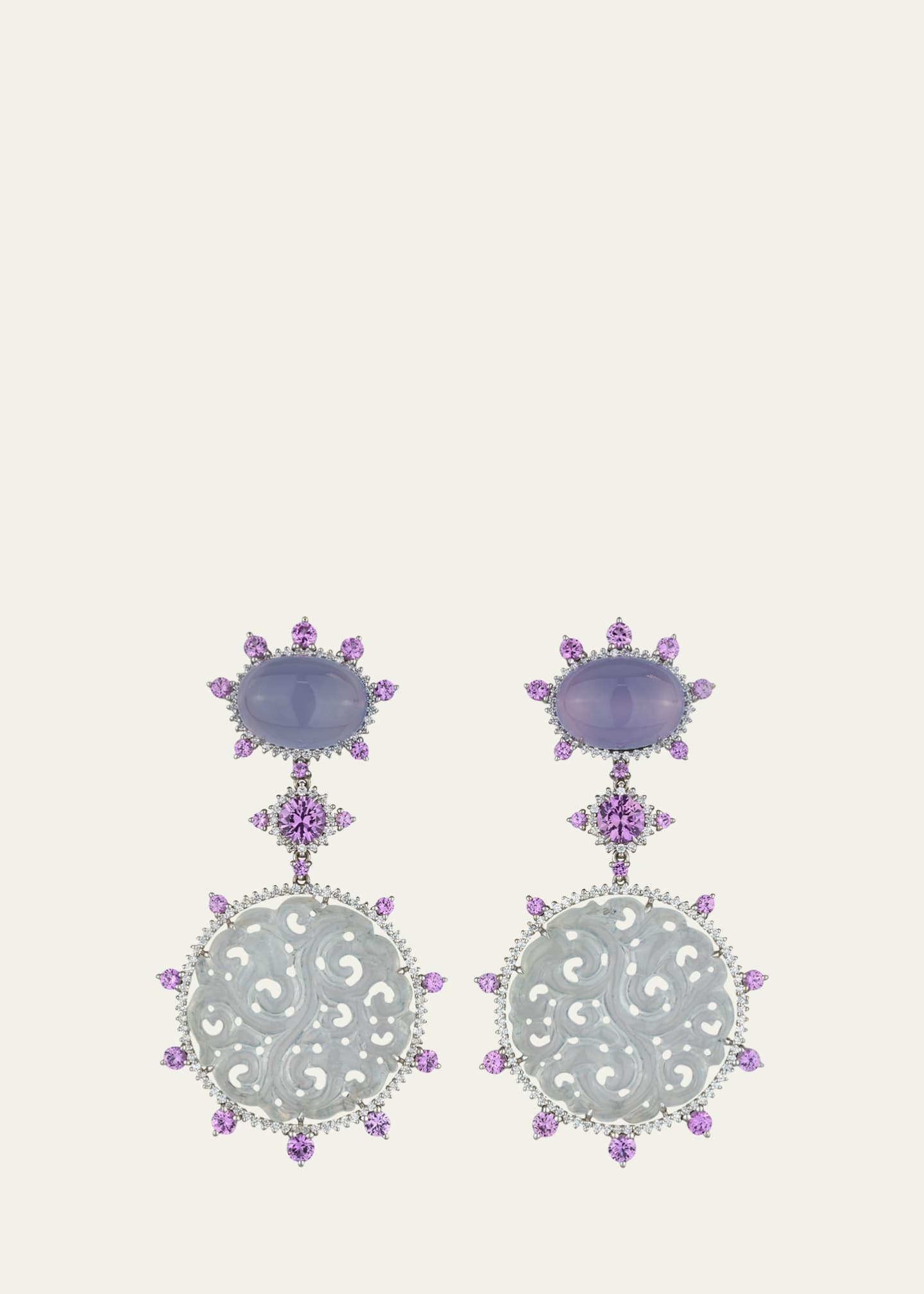 Paul Morelli Icy Jade 18K White Gold Chalcedony, Sapphire, and Diamond Earrings
