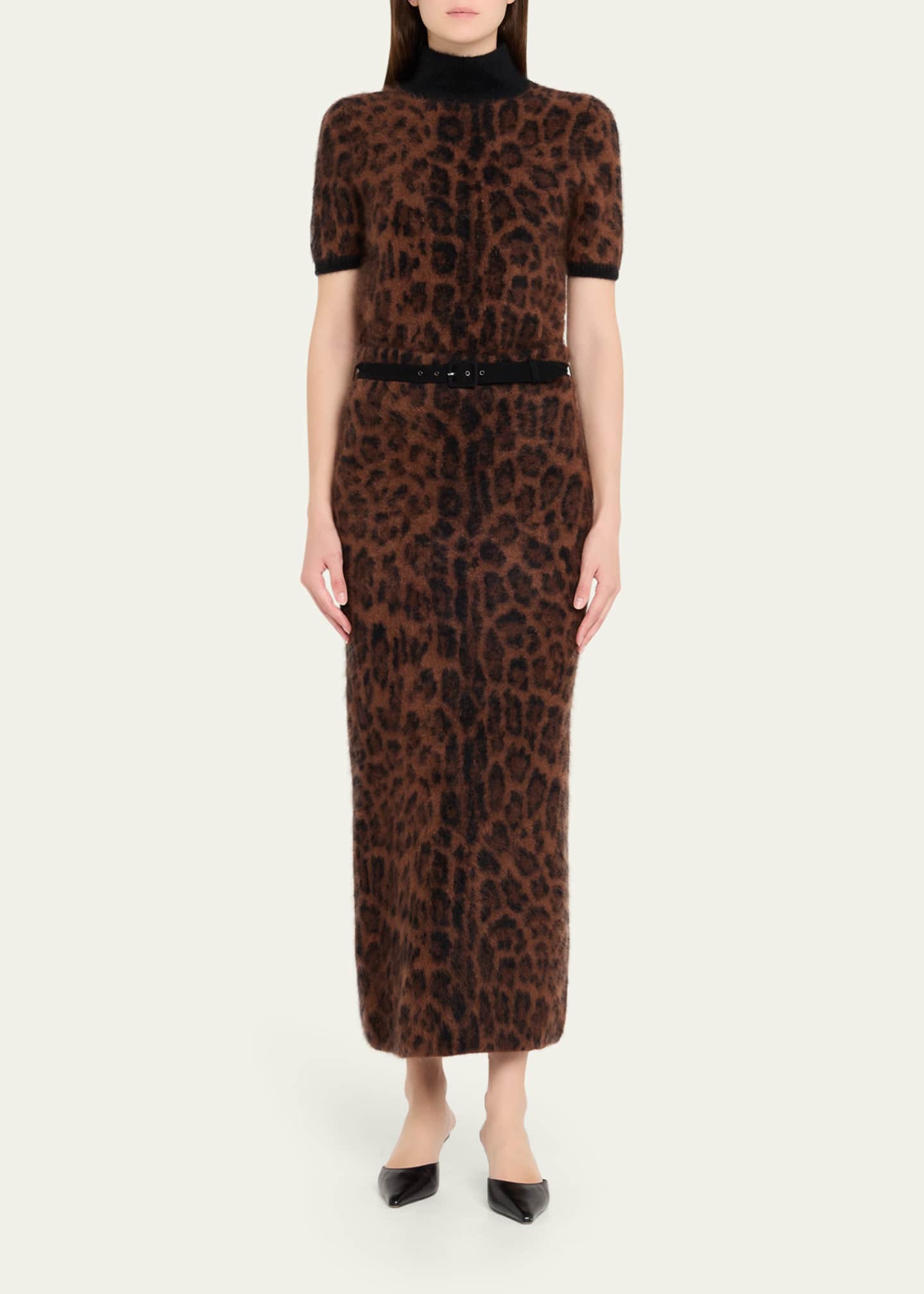 Adam Lippes Ari Leopard-Print Short-Sleeve Sweater Image 2 of 5