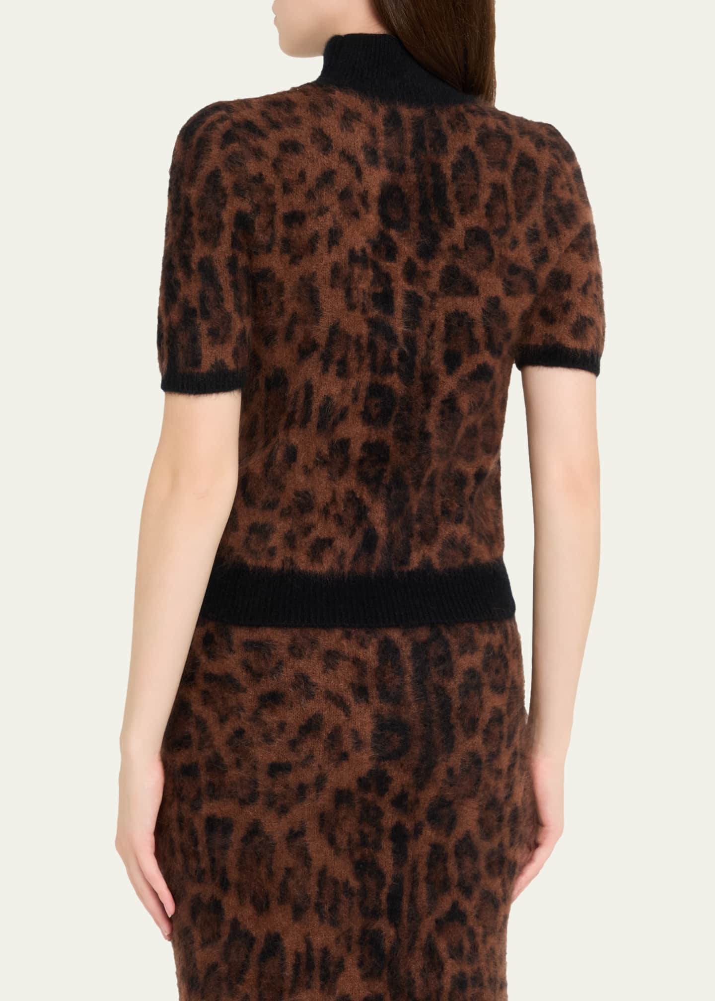 Adam Lippes Ari Leopard-Print Short-Sleeve Sweater Image 3 of 5