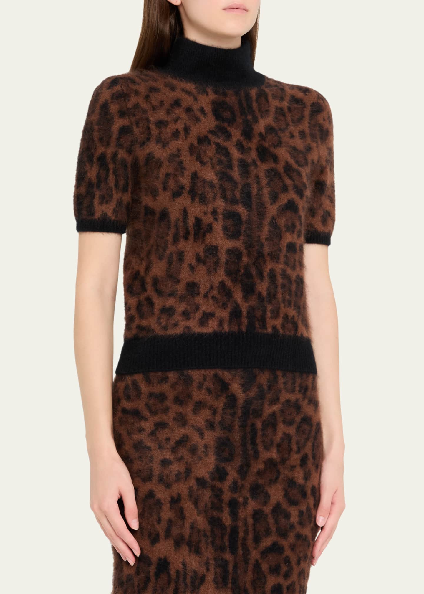 Adam Lippes Ari Leopard-Print Short-Sleeve Sweater Image 4 of 5