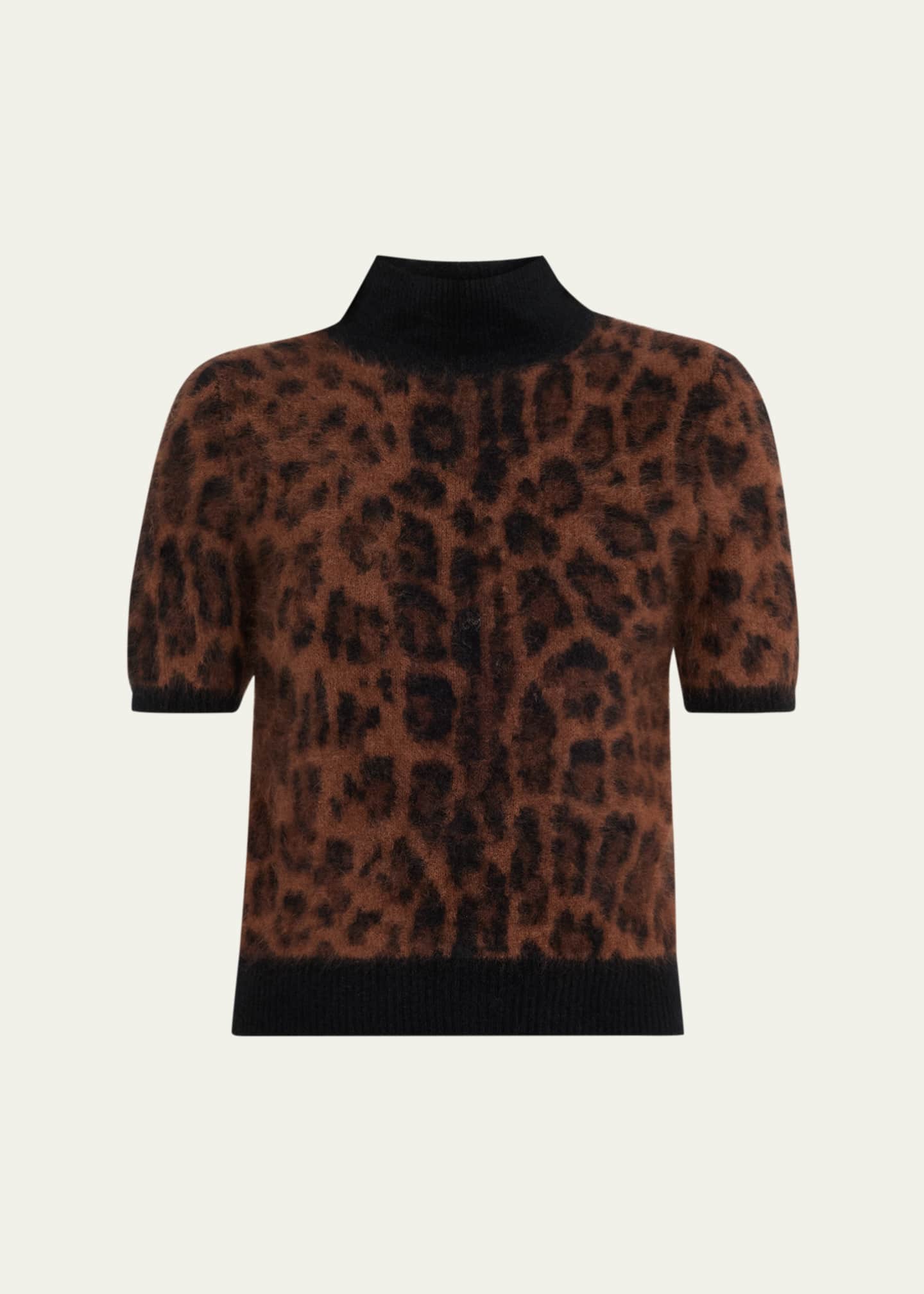 Adam Lippes Ari Leopard-Print Short-Sleeve Sweater Image 1 of 5