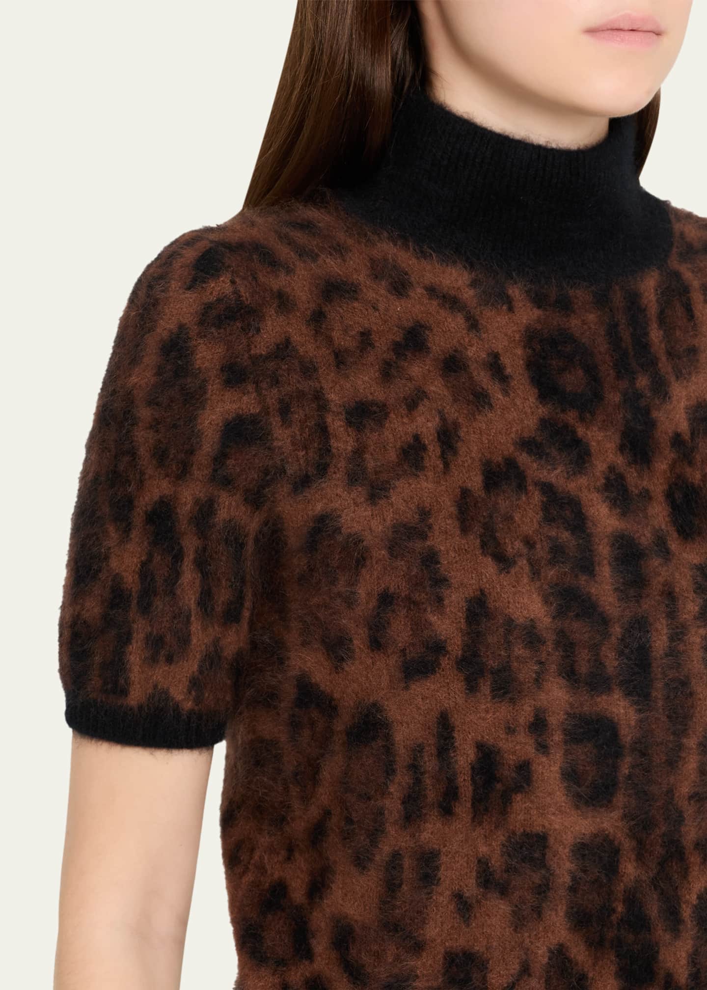 Adam Lippes Ari Leopard-Print Short-Sleeve Sweater Image 5 of 5
