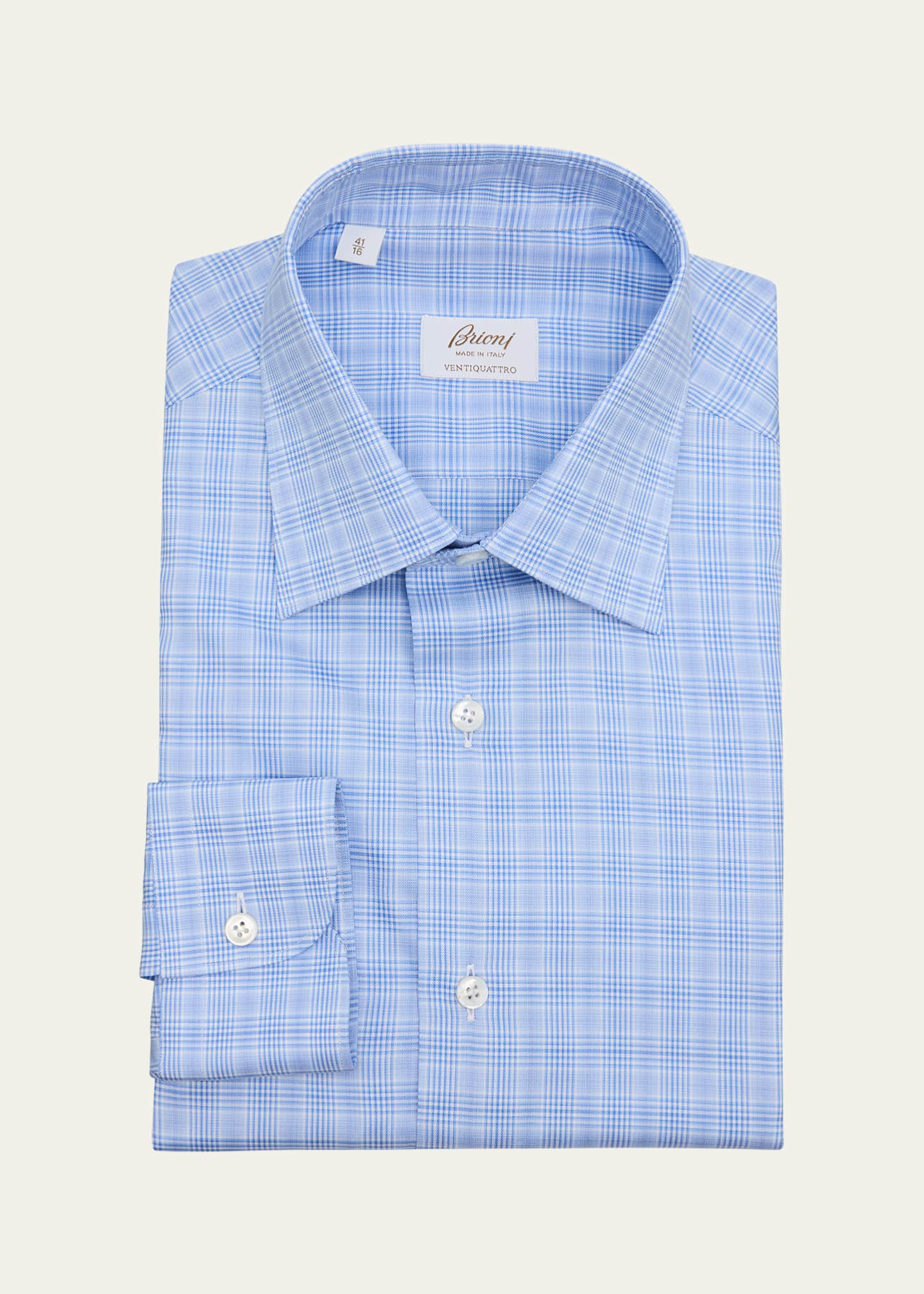 Brioni Men's Ventiquattro Cotton Plaid Dress Shirt Image 1 of 2
